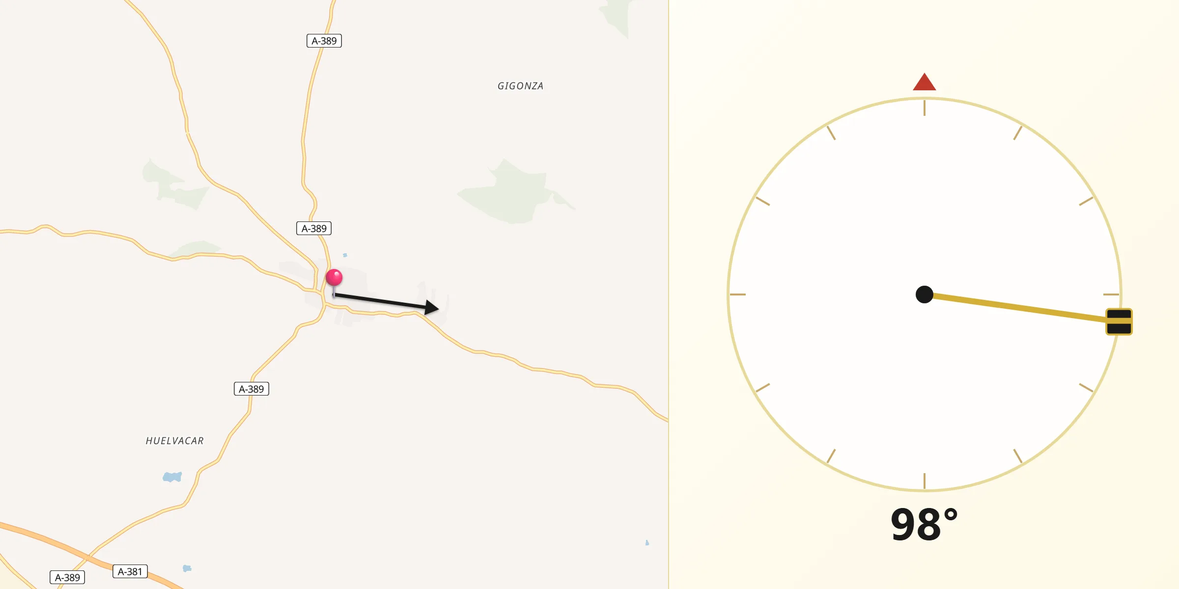 Dirección de la Qibla desde Paterna de Rivera