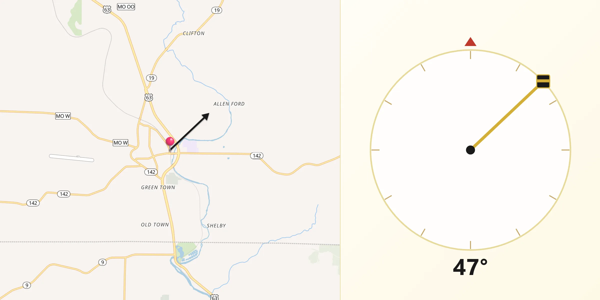Qibla Direction from Thayer