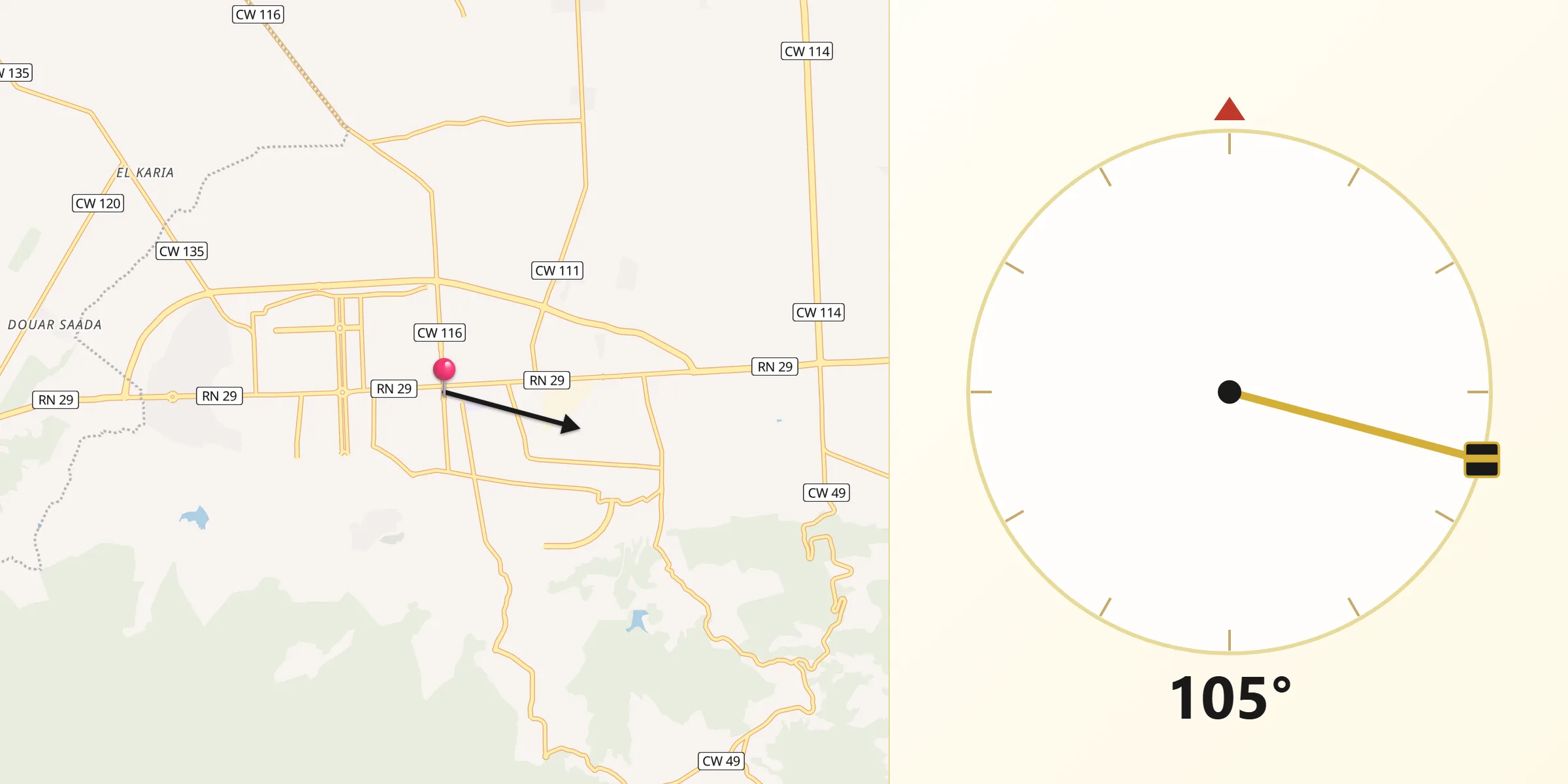 Direction vers la Qibla depuis Bouinan