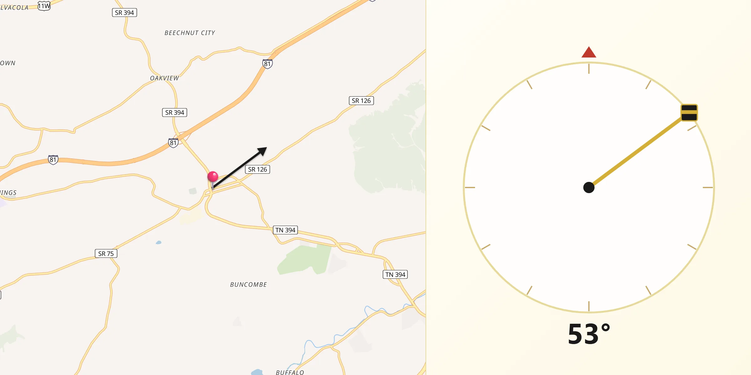 Qibla Direction from Blountville