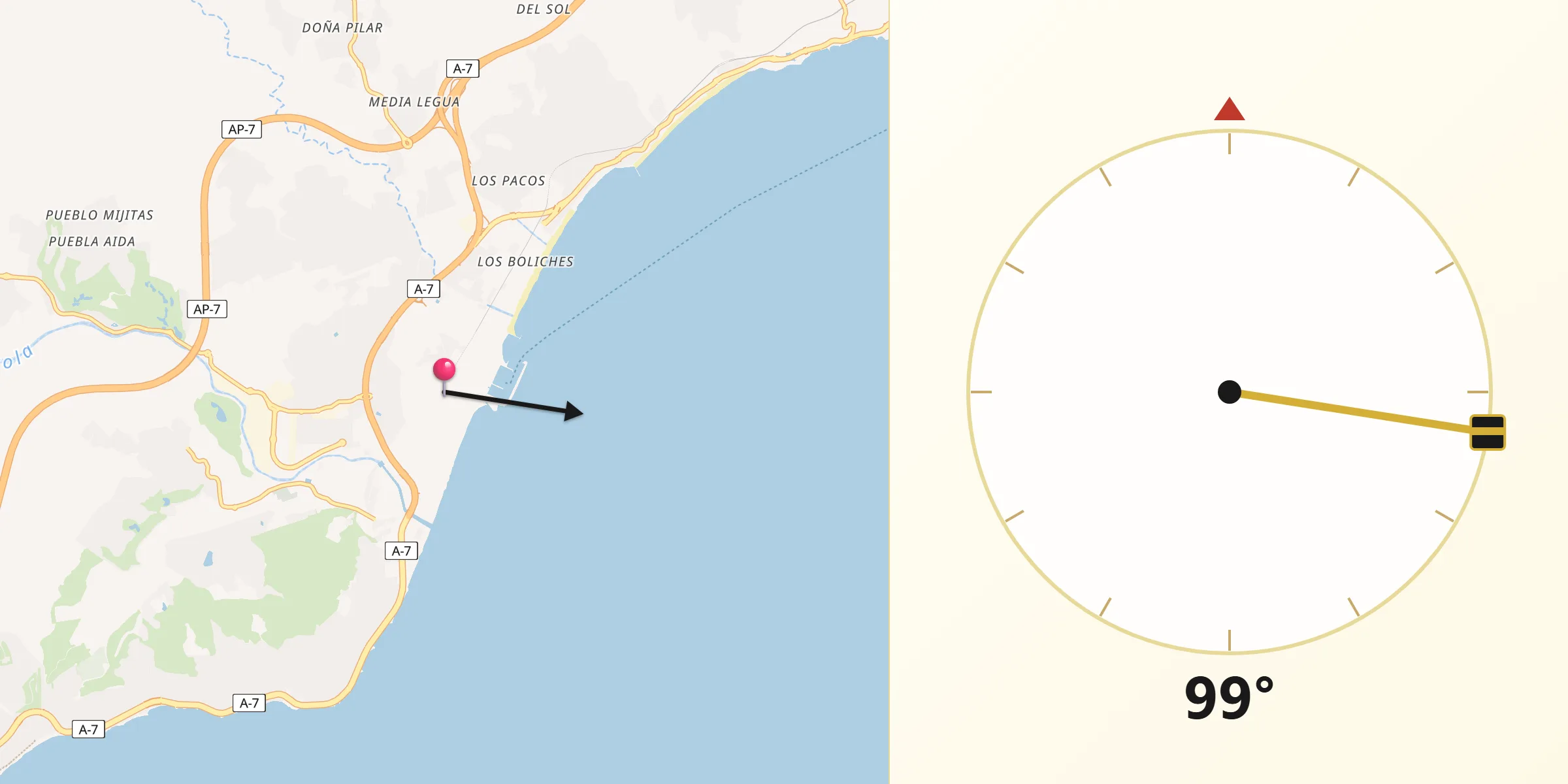 Dirección de la Qibla desde Fuengirola
