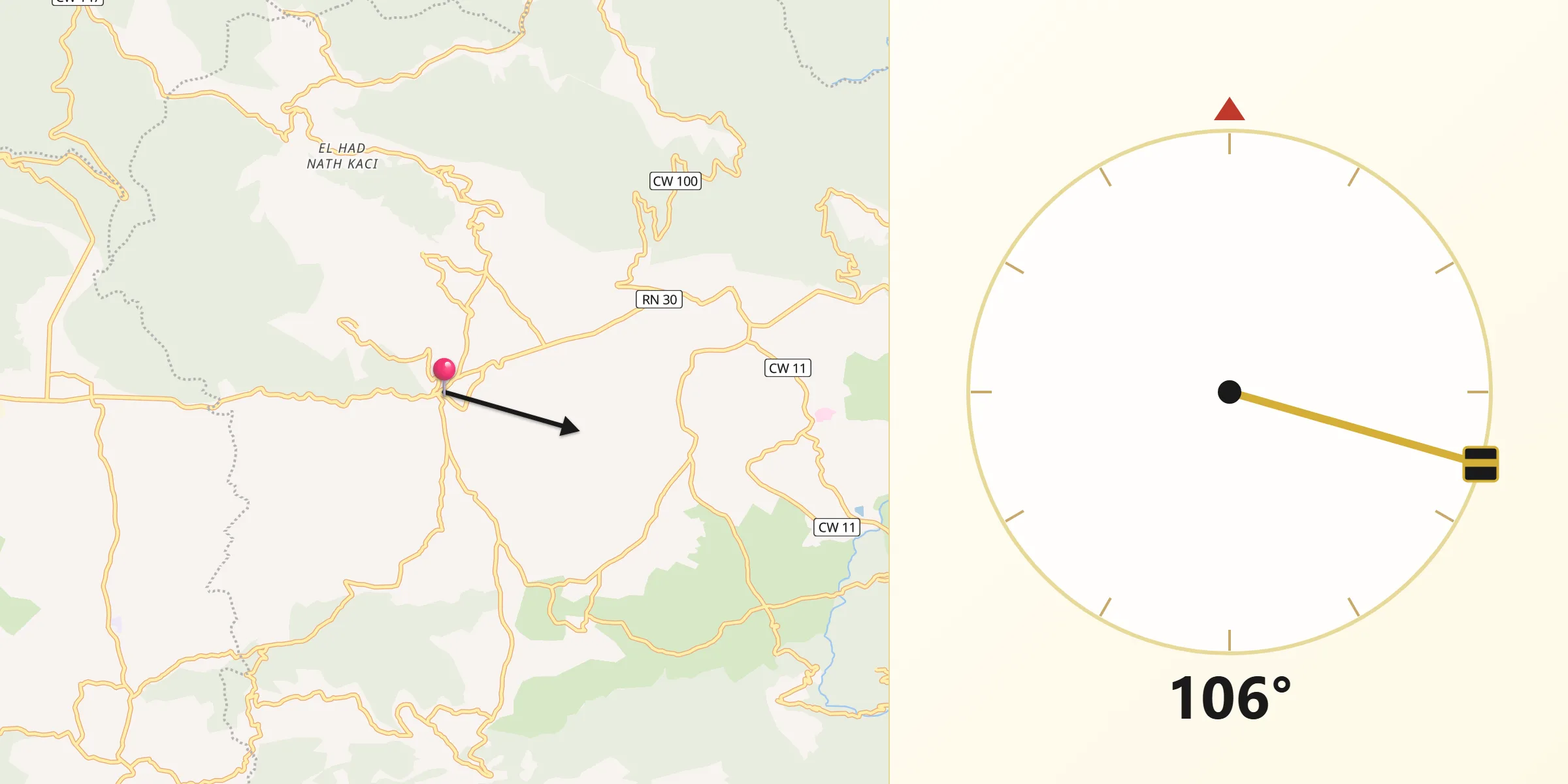 Direction vers la Qibla depuis Tizi-n-Tleta