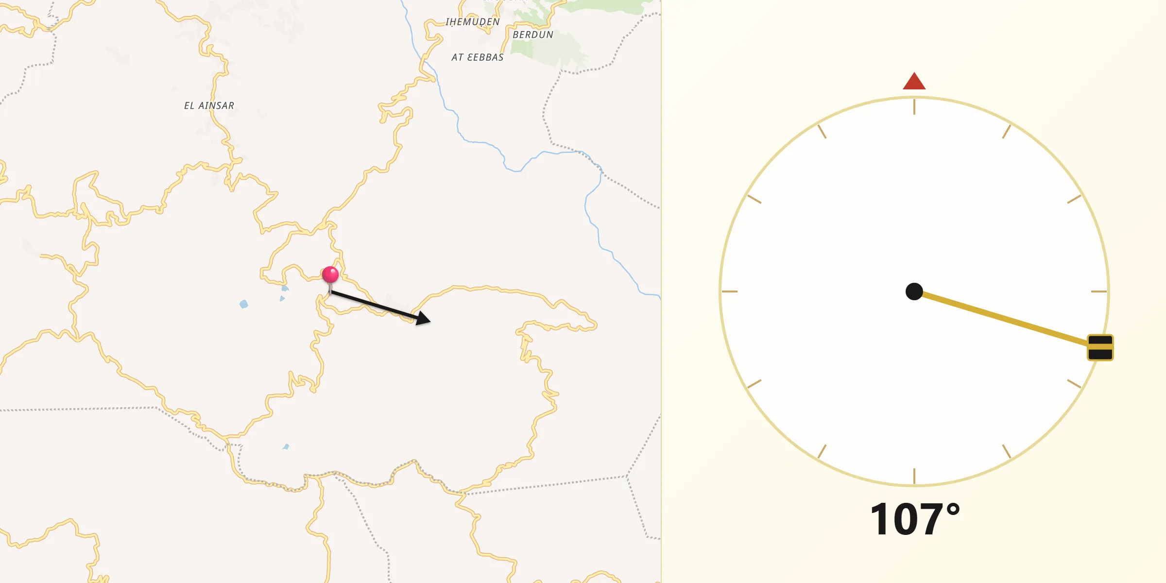 Direction vers la Qibla depuis Feraoun