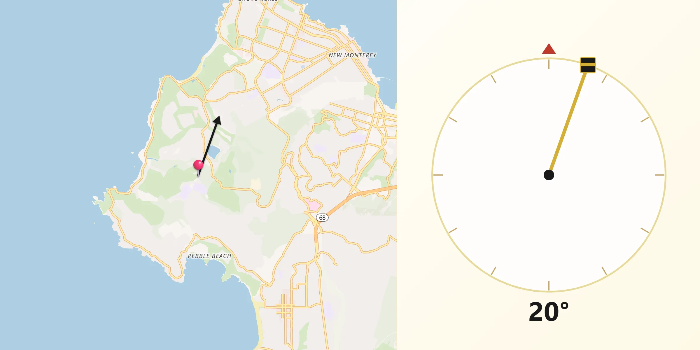 Qibla Direction from Del Monte Forest