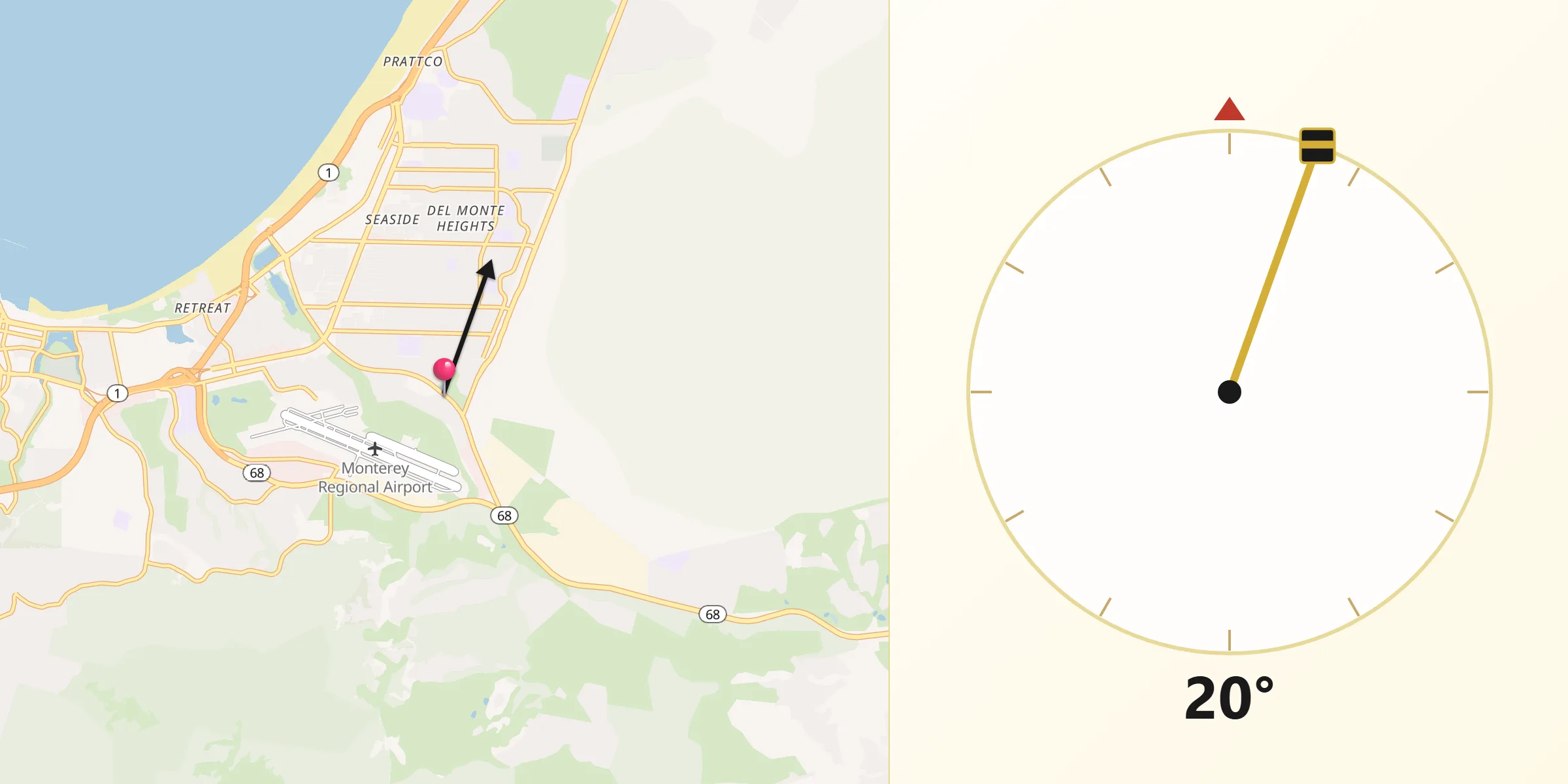 Qibla Direction from Del Rey Oaks