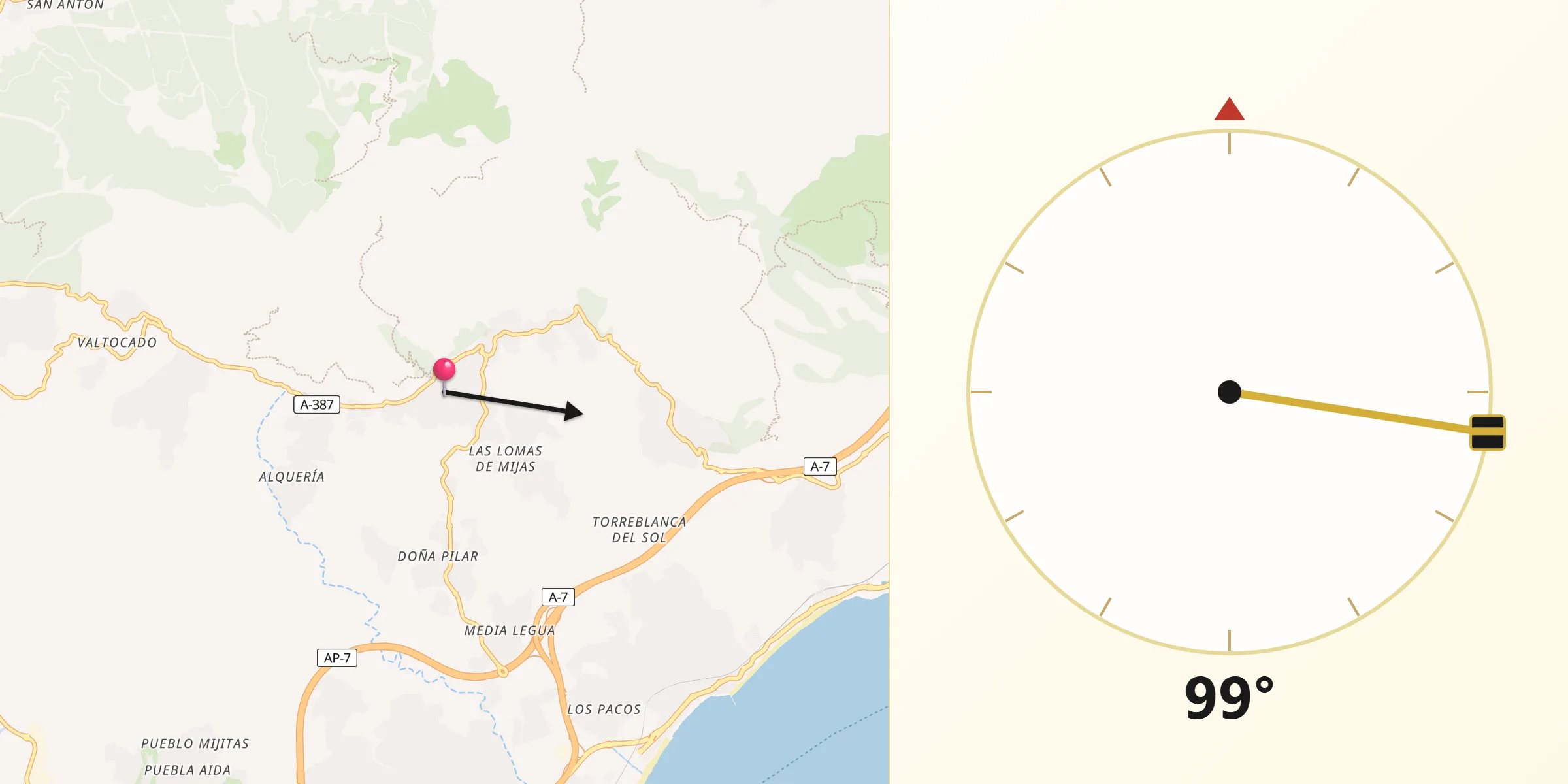 Dirección de la Qibla desde Mijas