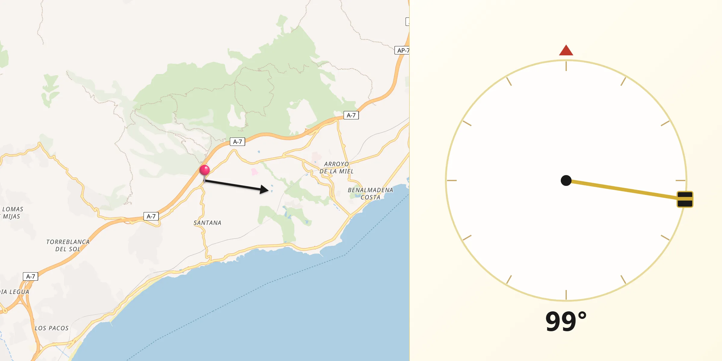 Dirección de la Qibla desde Benalmádena
