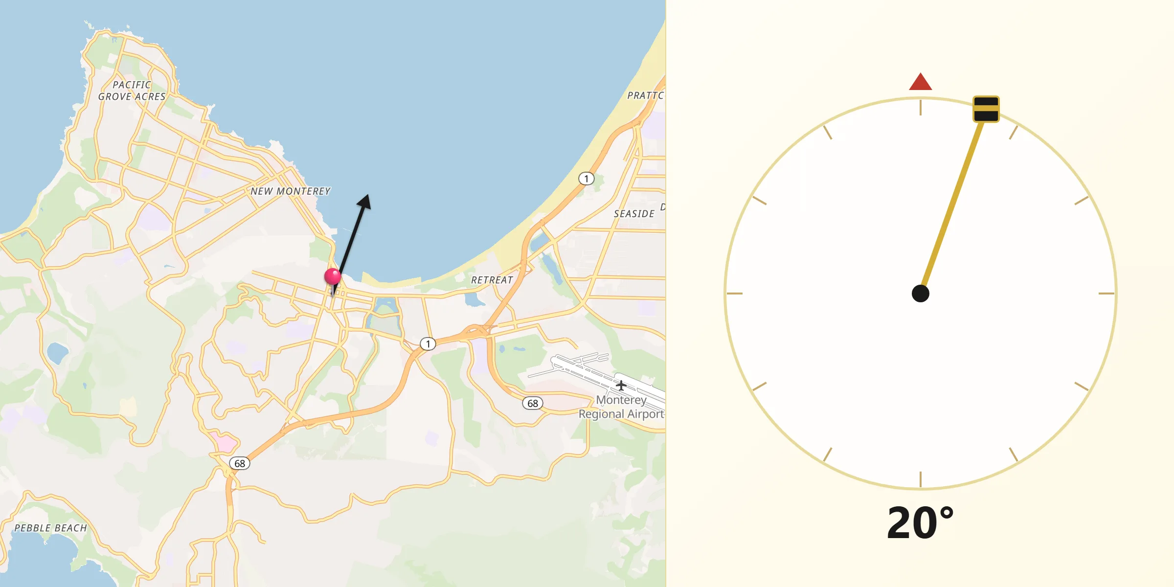 Qibla Direction from Monterey