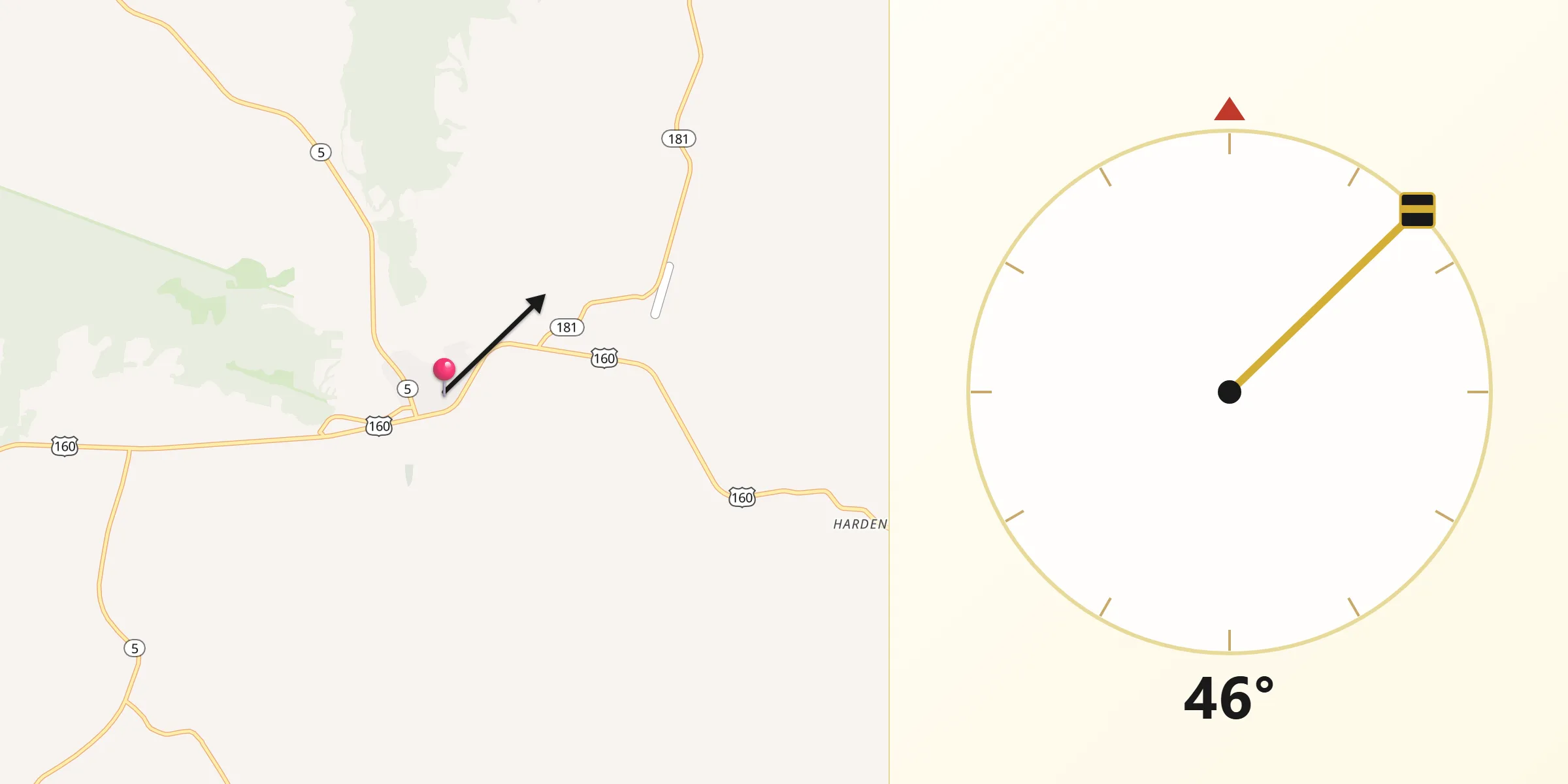 Dirección de la Qibla desde Gainesville