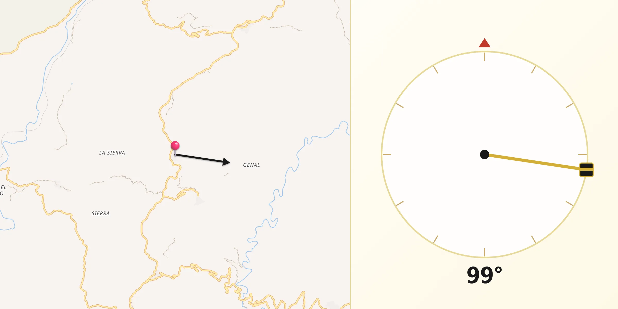Dirección de la Qibla desde Benadalid