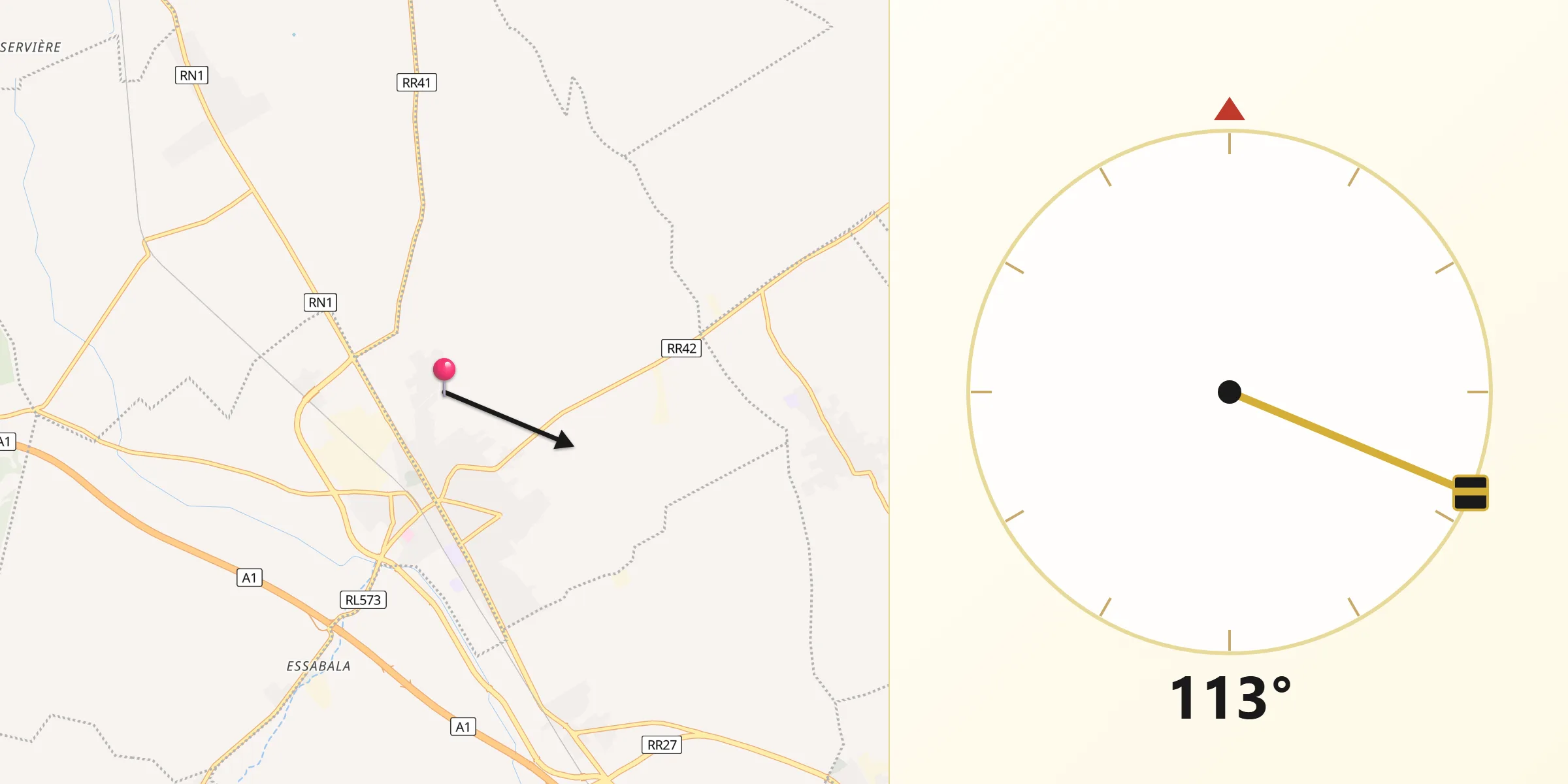 Direction vers la Qibla depuis Grombalia