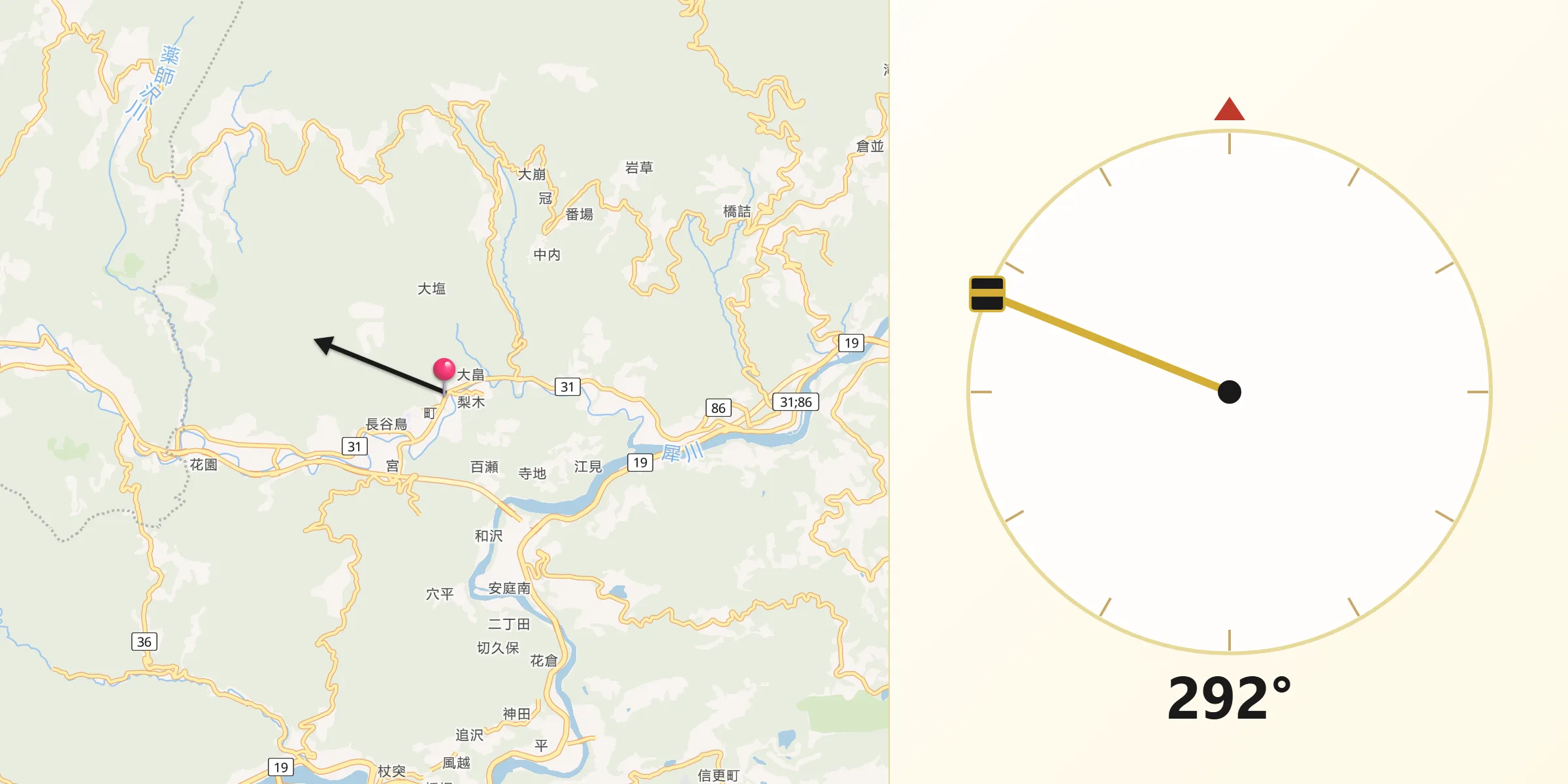 中条からキブラへの方向