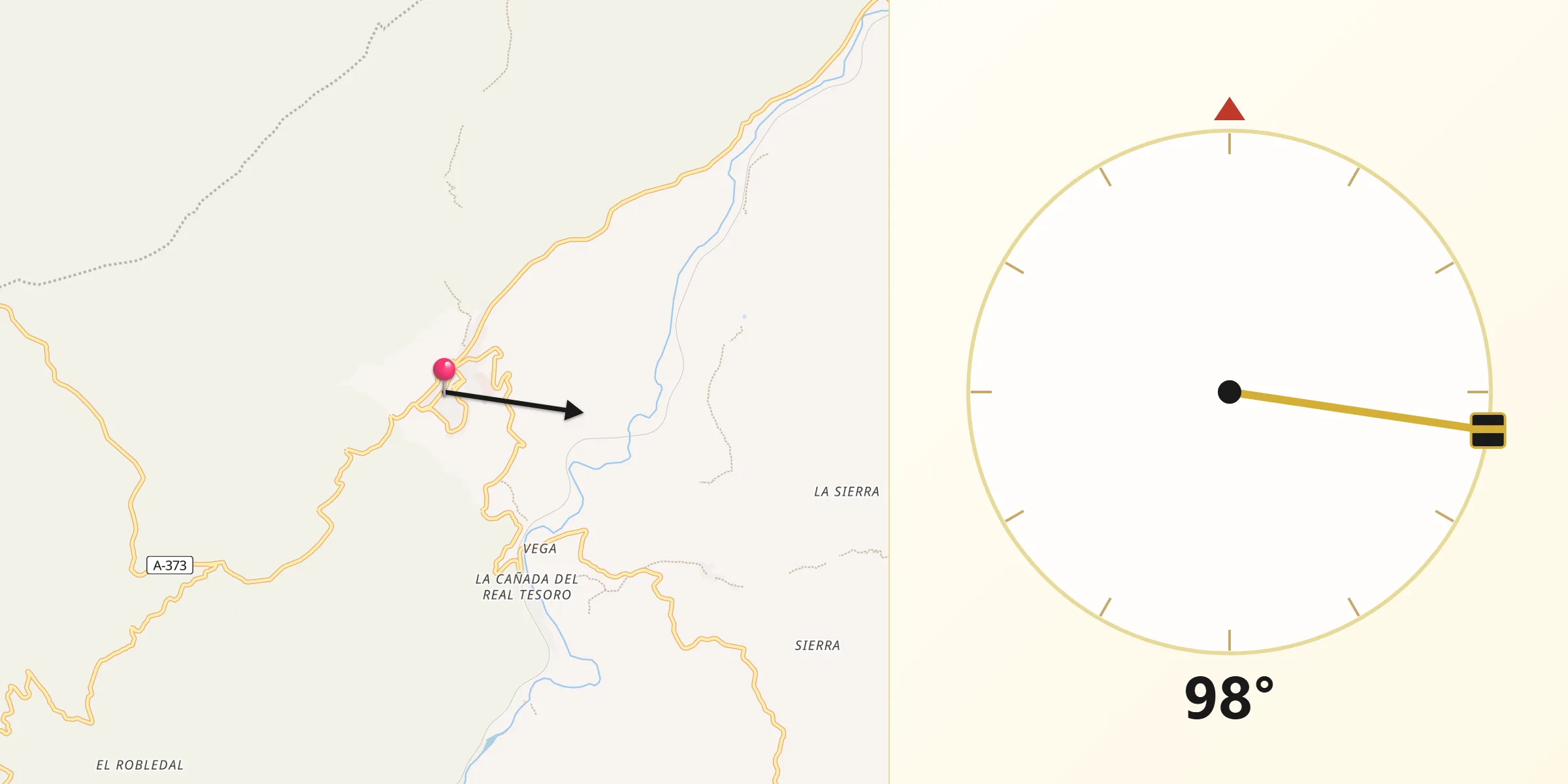 Dirección de la Qibla desde Cortes de la Frontera