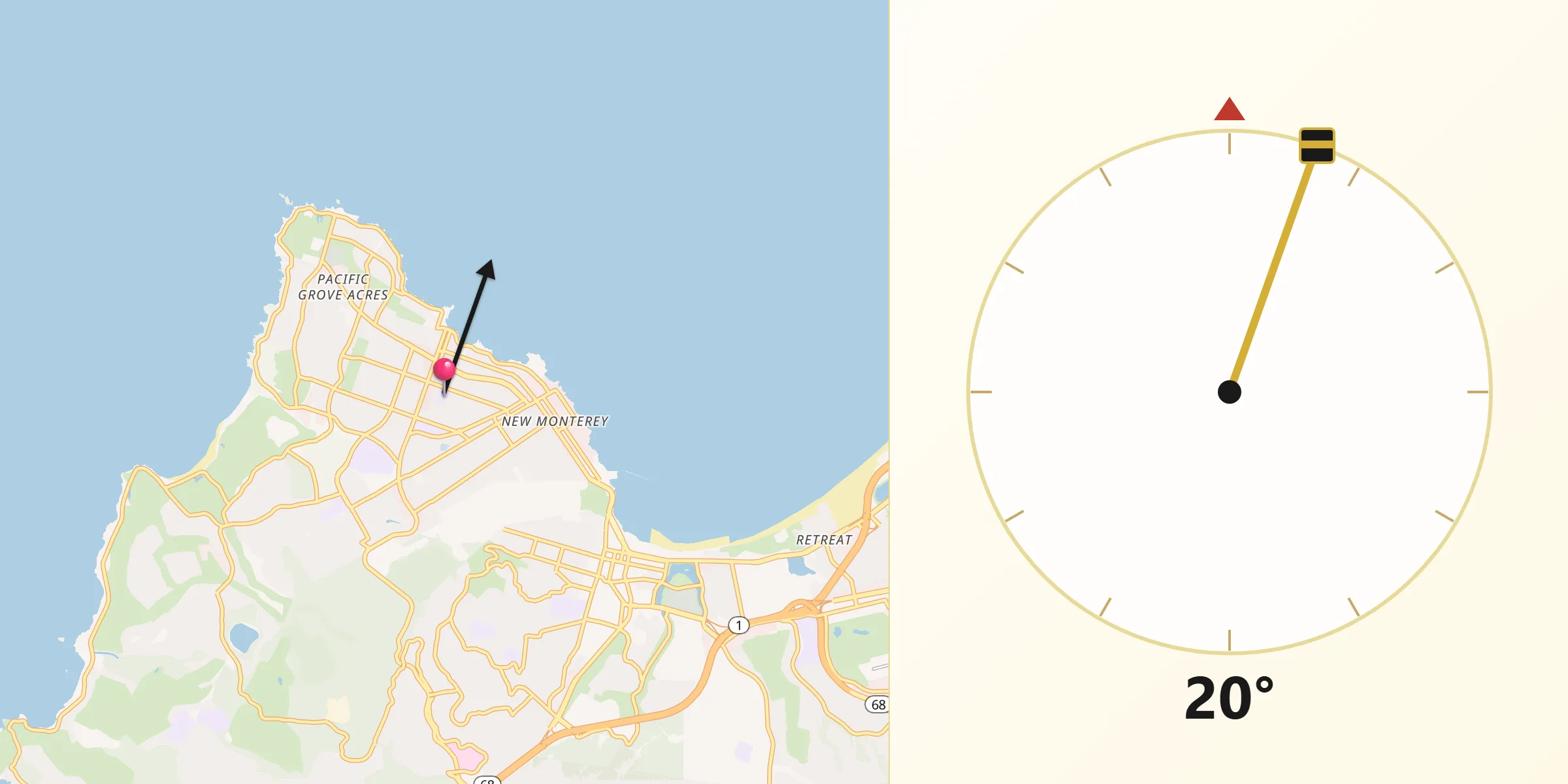 Qibla Direction from Pacific Grove