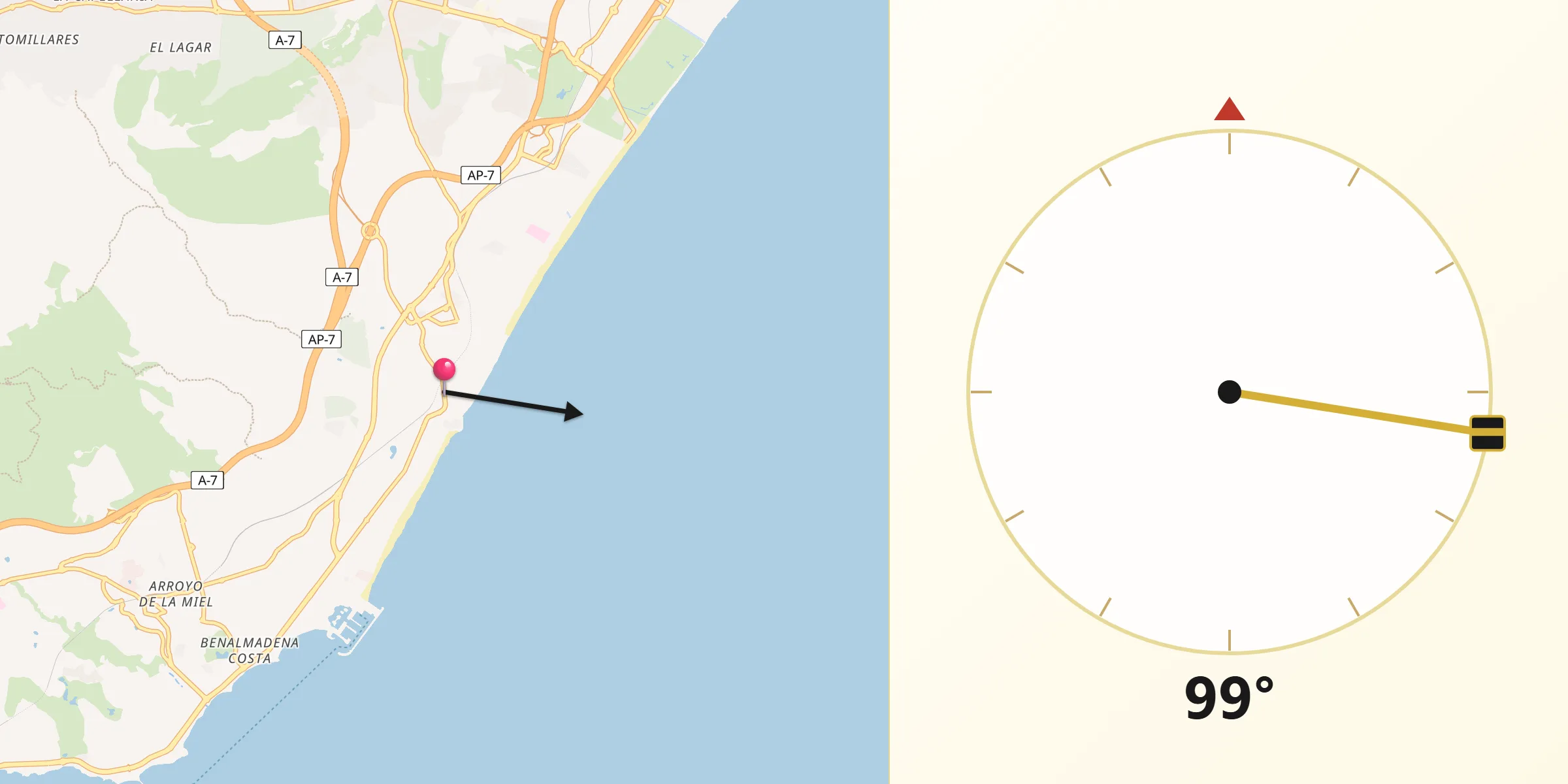 Dirección de la Qibla desde Torremolinos
