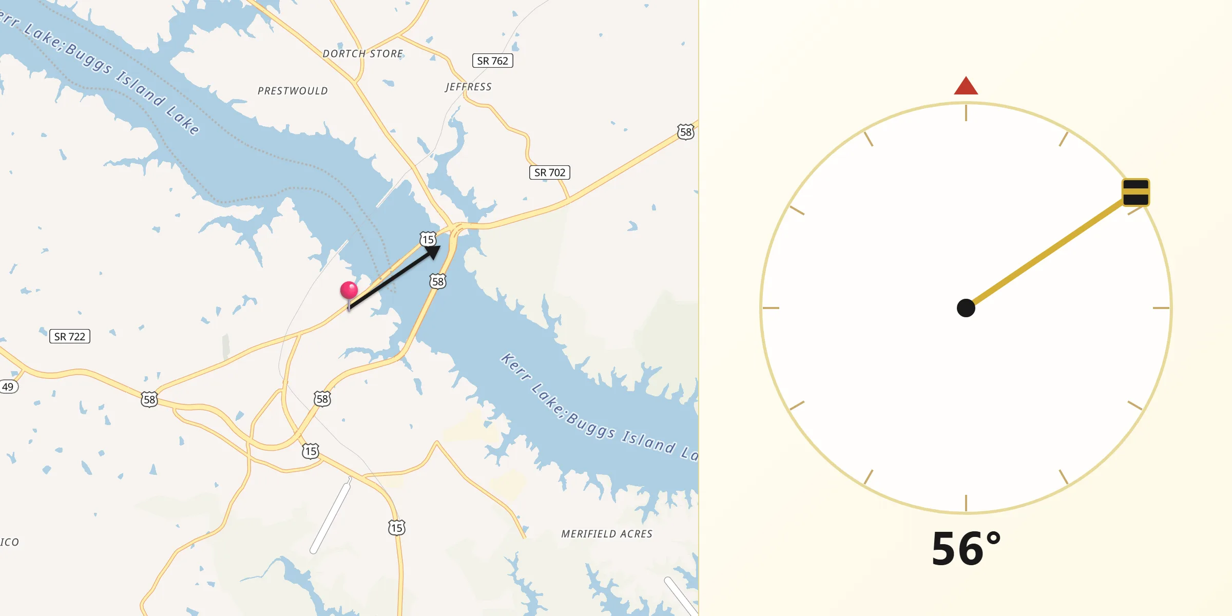 Dirección de la Qibla desde Clarksville