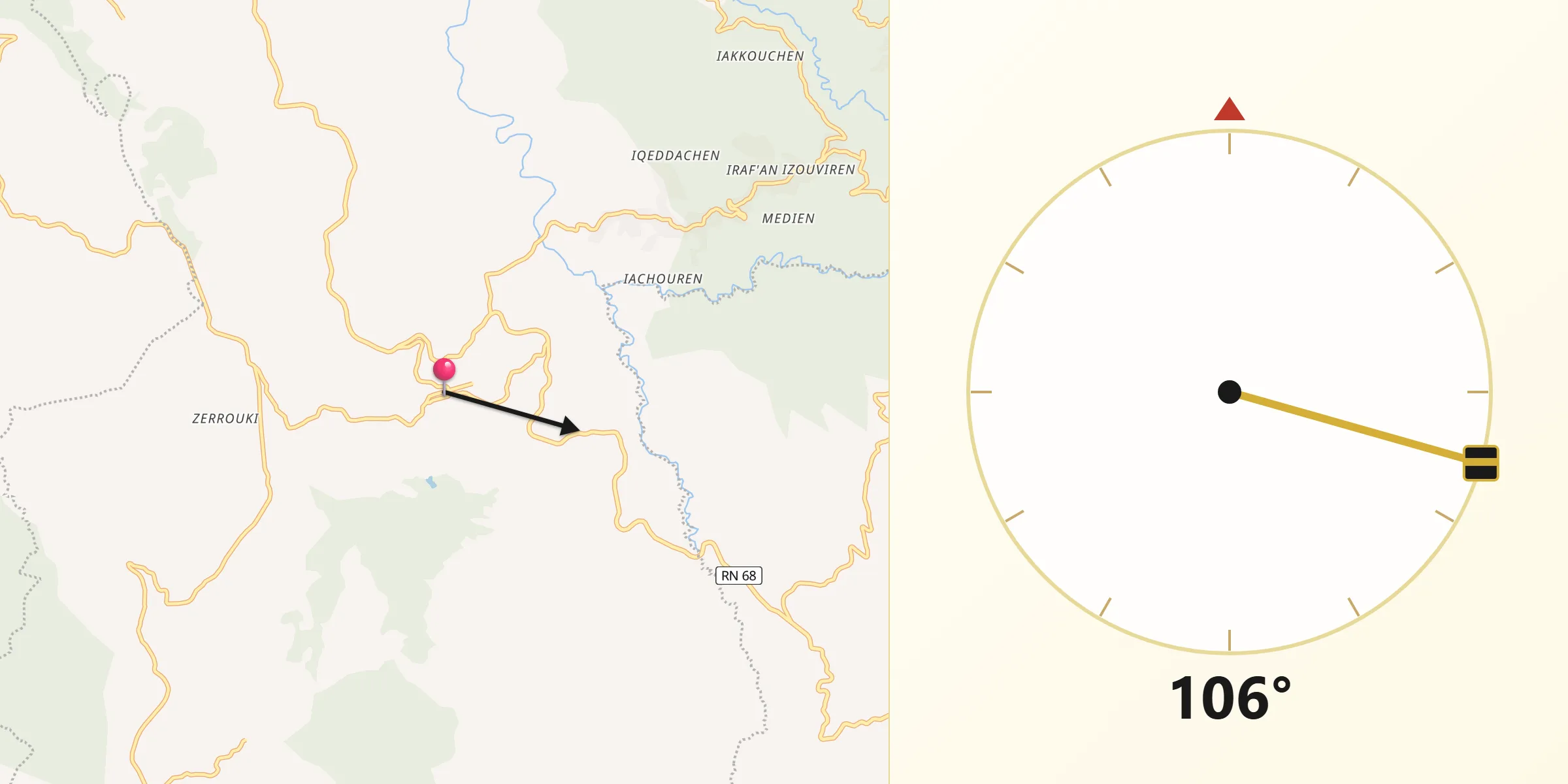 Direction vers la Qibla depuis Chabet el Ameur