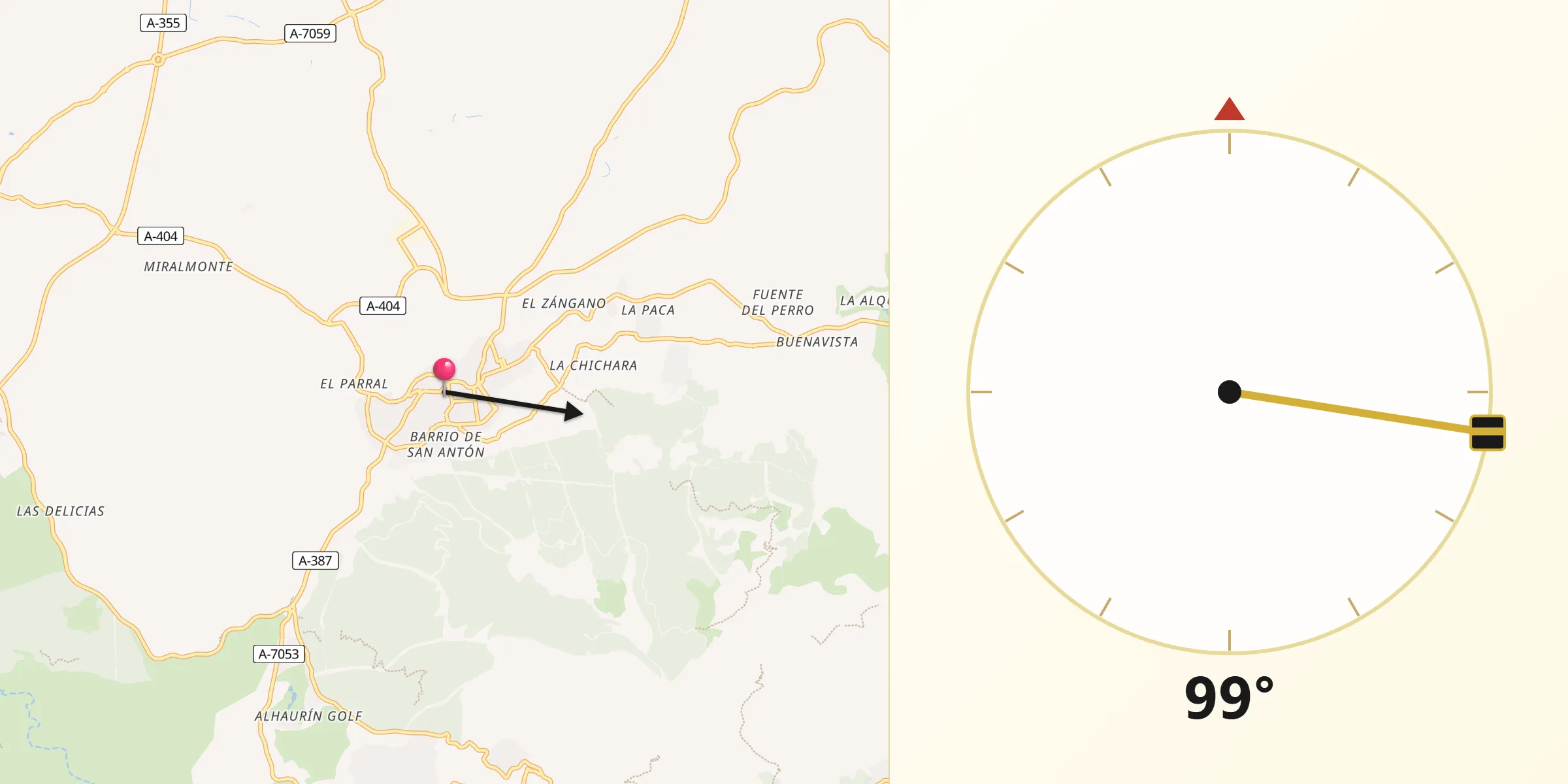 Dirección de la Qibla desde Alhaurín el Grande