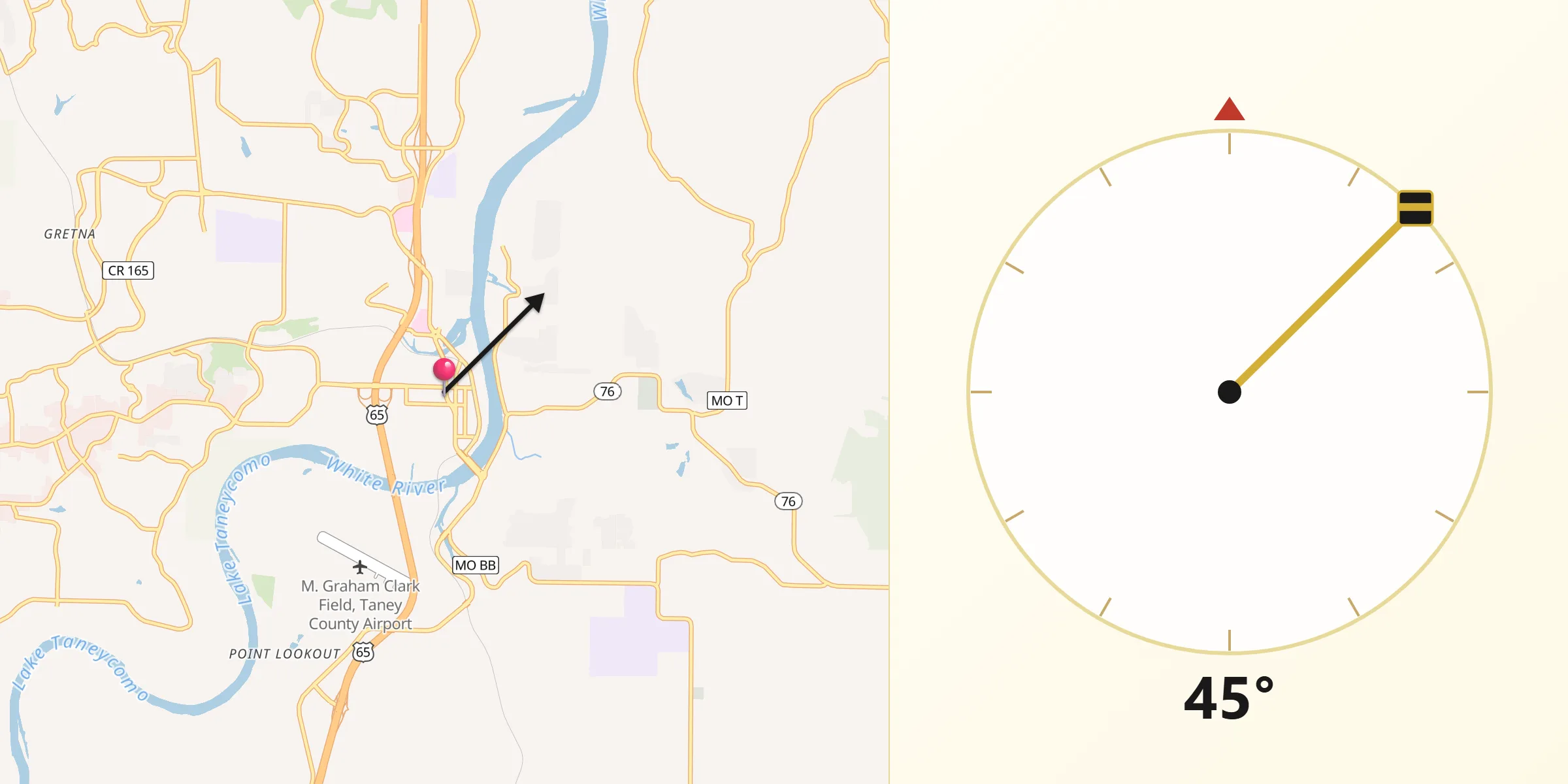 Qibla Direction from Branson