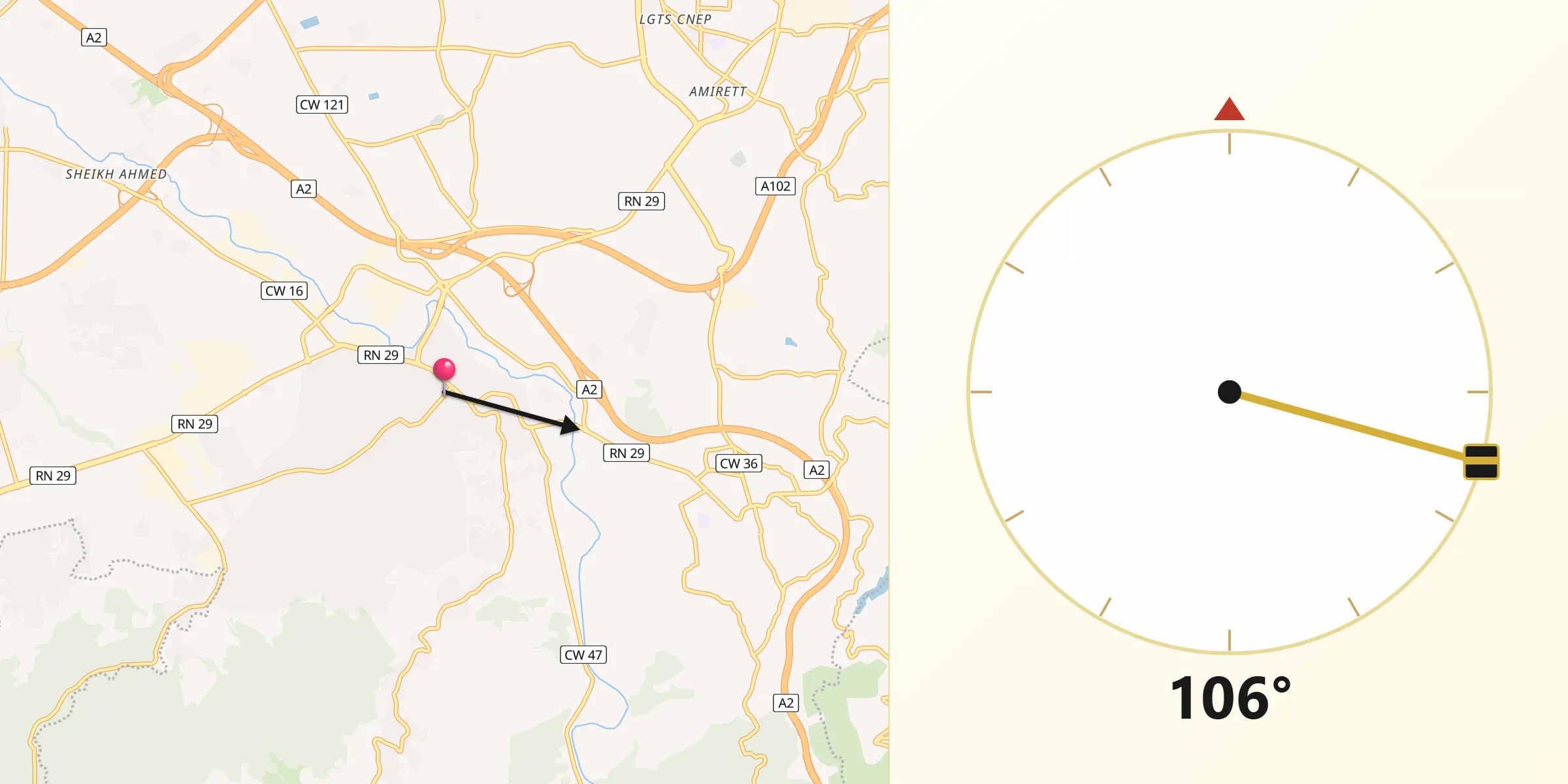 Direction vers la Qibla depuis Khemis el Khechna