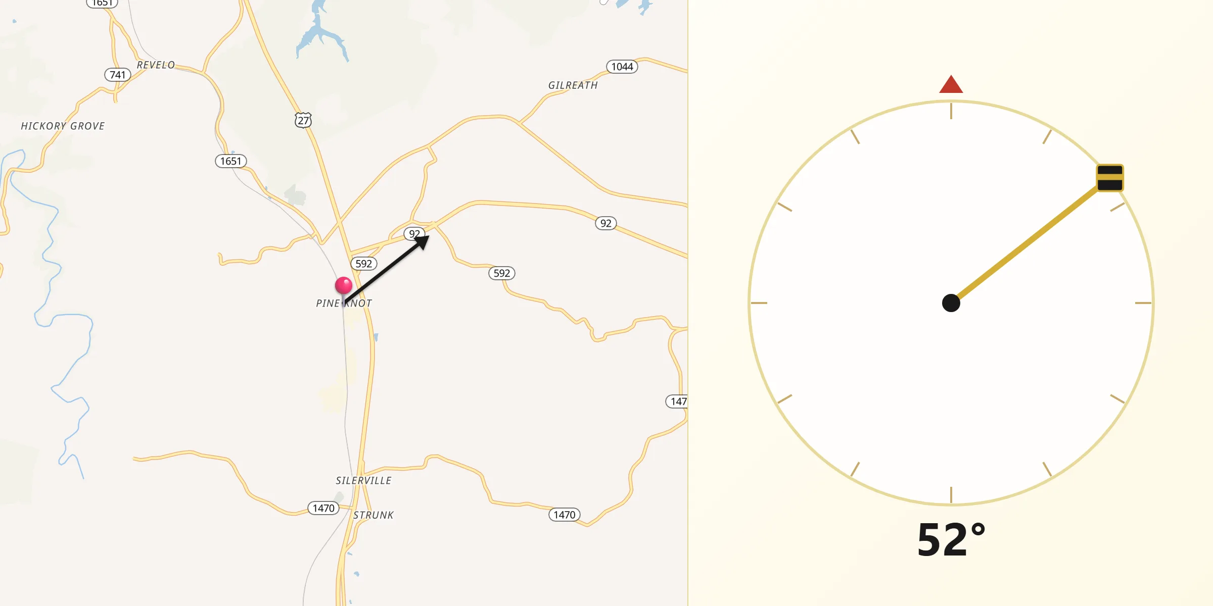 Qibla Direction from Pine Knot