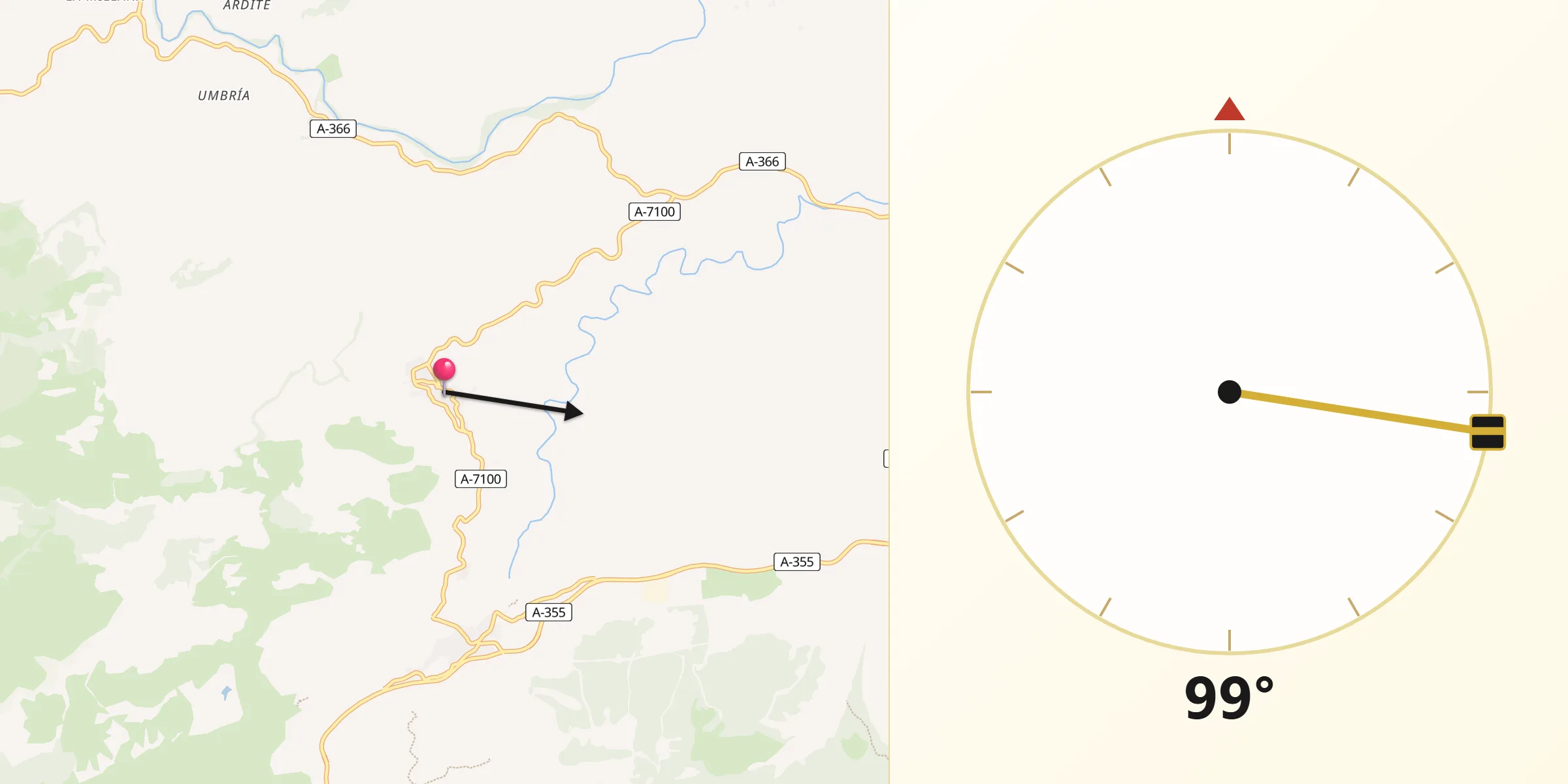 Dirección de la Qibla desde Guaro