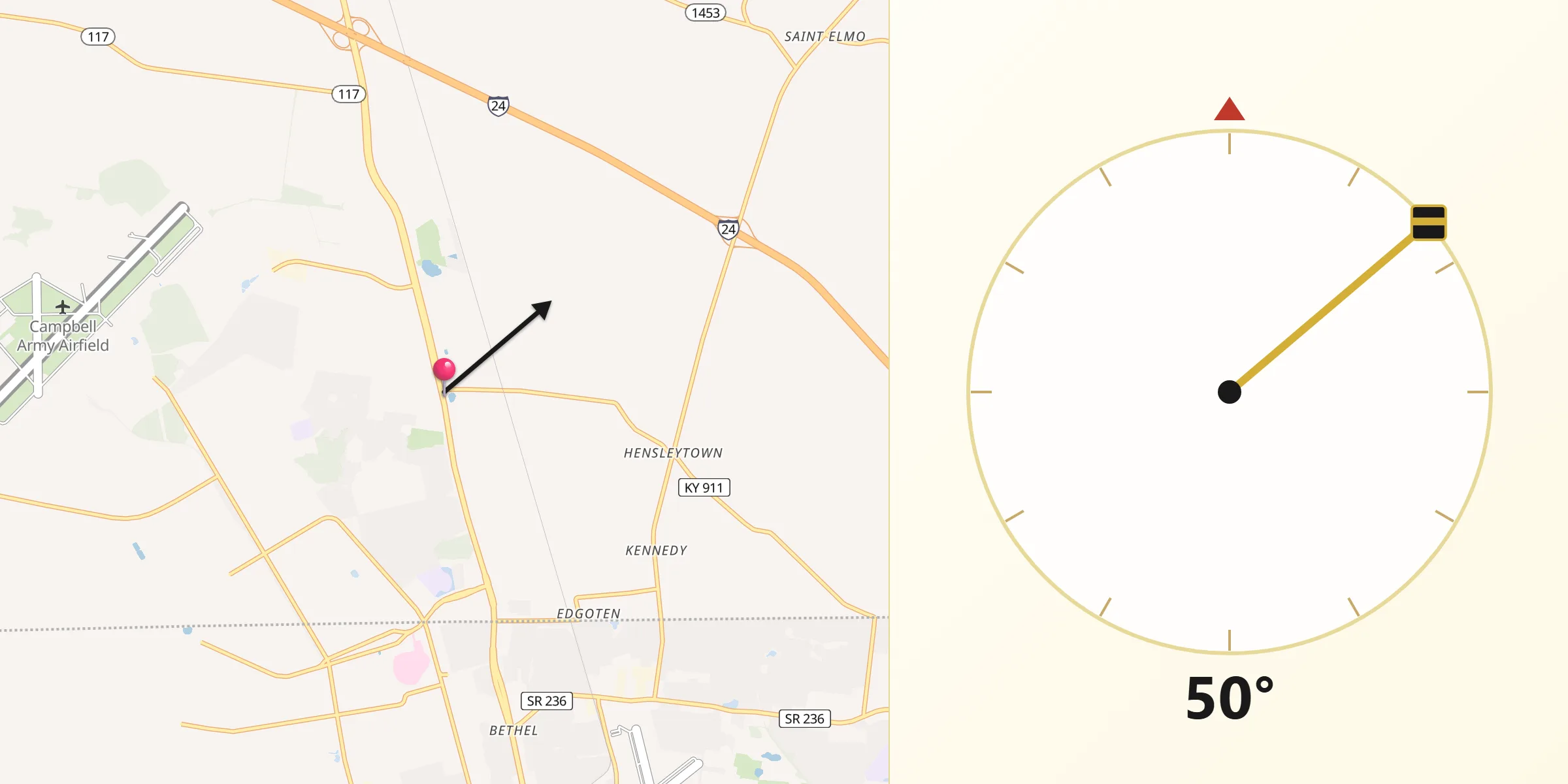 Qibla Direction from Oak Grove
