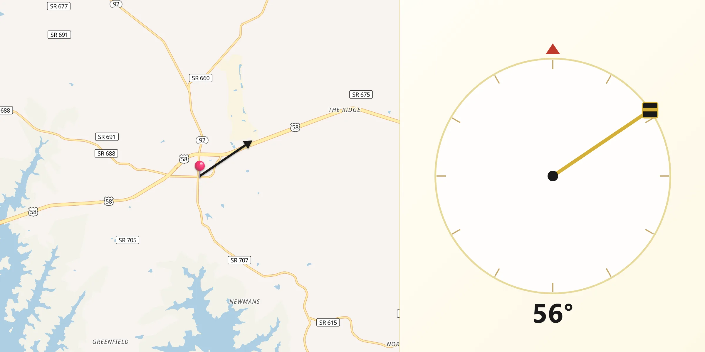 Qibla Direction from Boydton