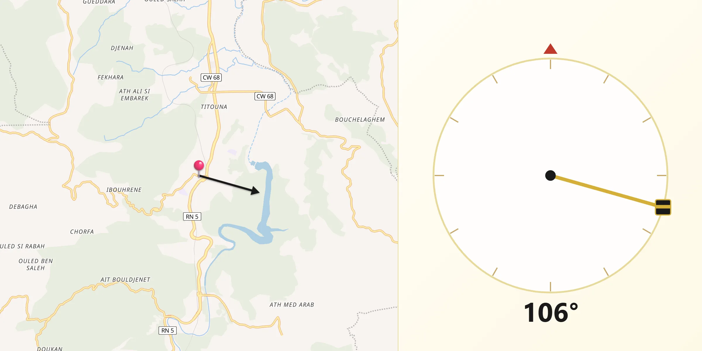 Direction vers la Qibla depuis Beni Amrane