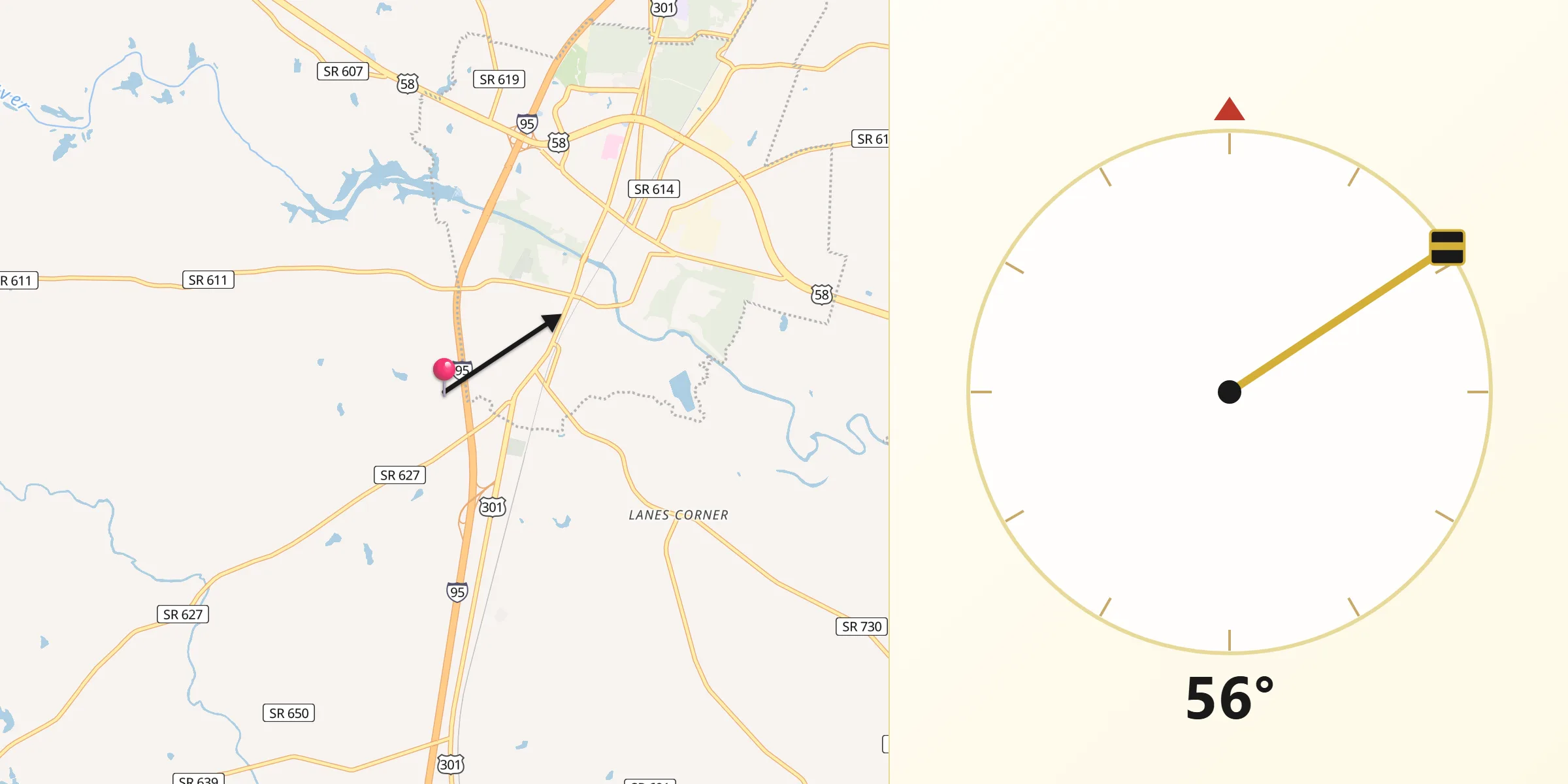 Qibla Direction from Greensville