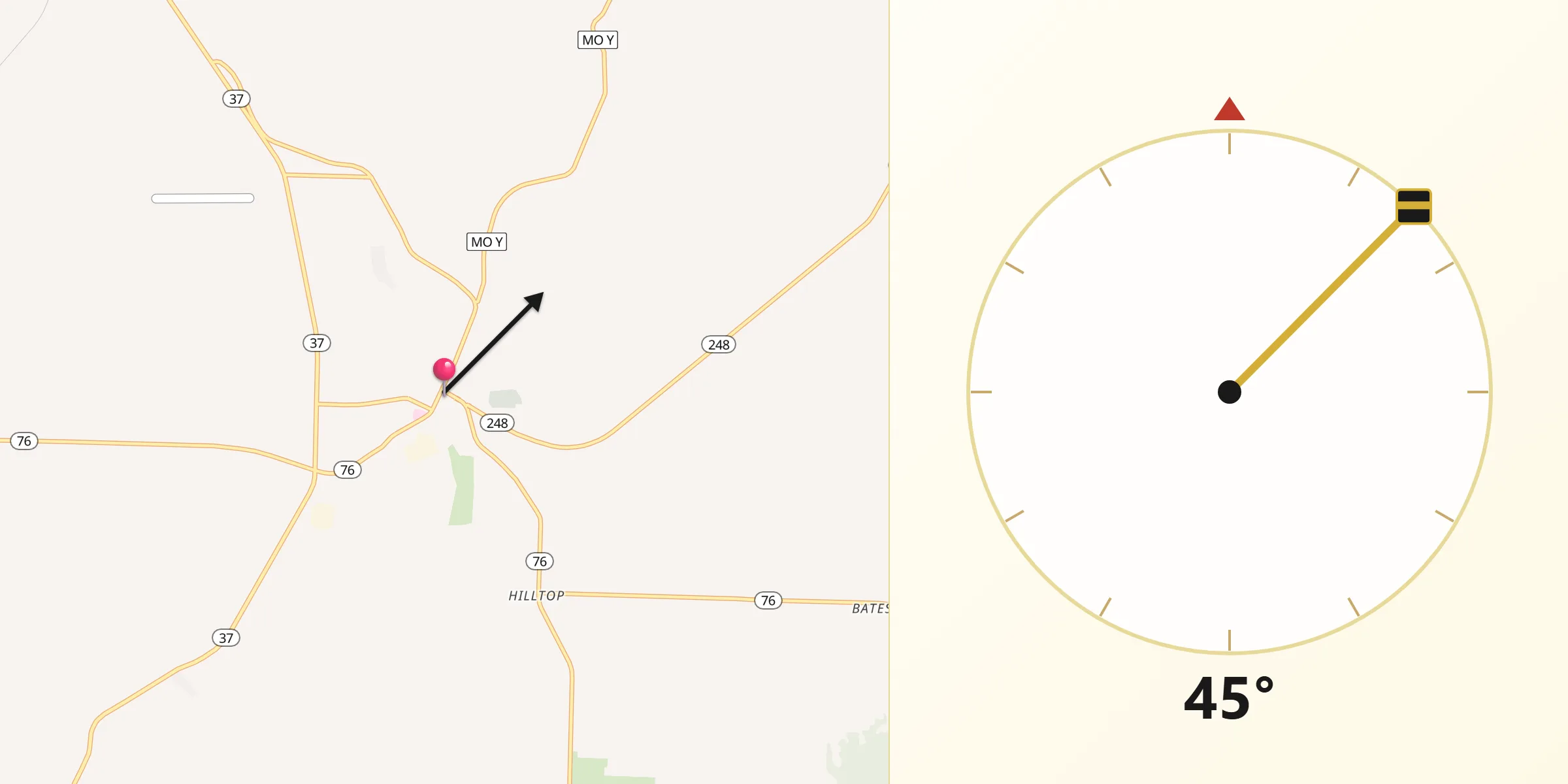 Qibla Direction from Cassville