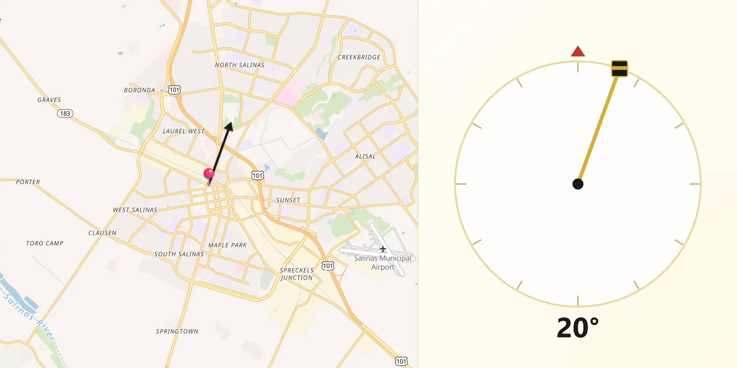 Qibla Direction from Salinas