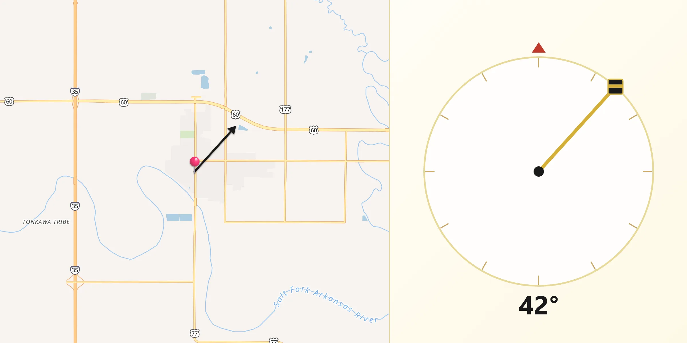Qibla Direction from Tonkawa