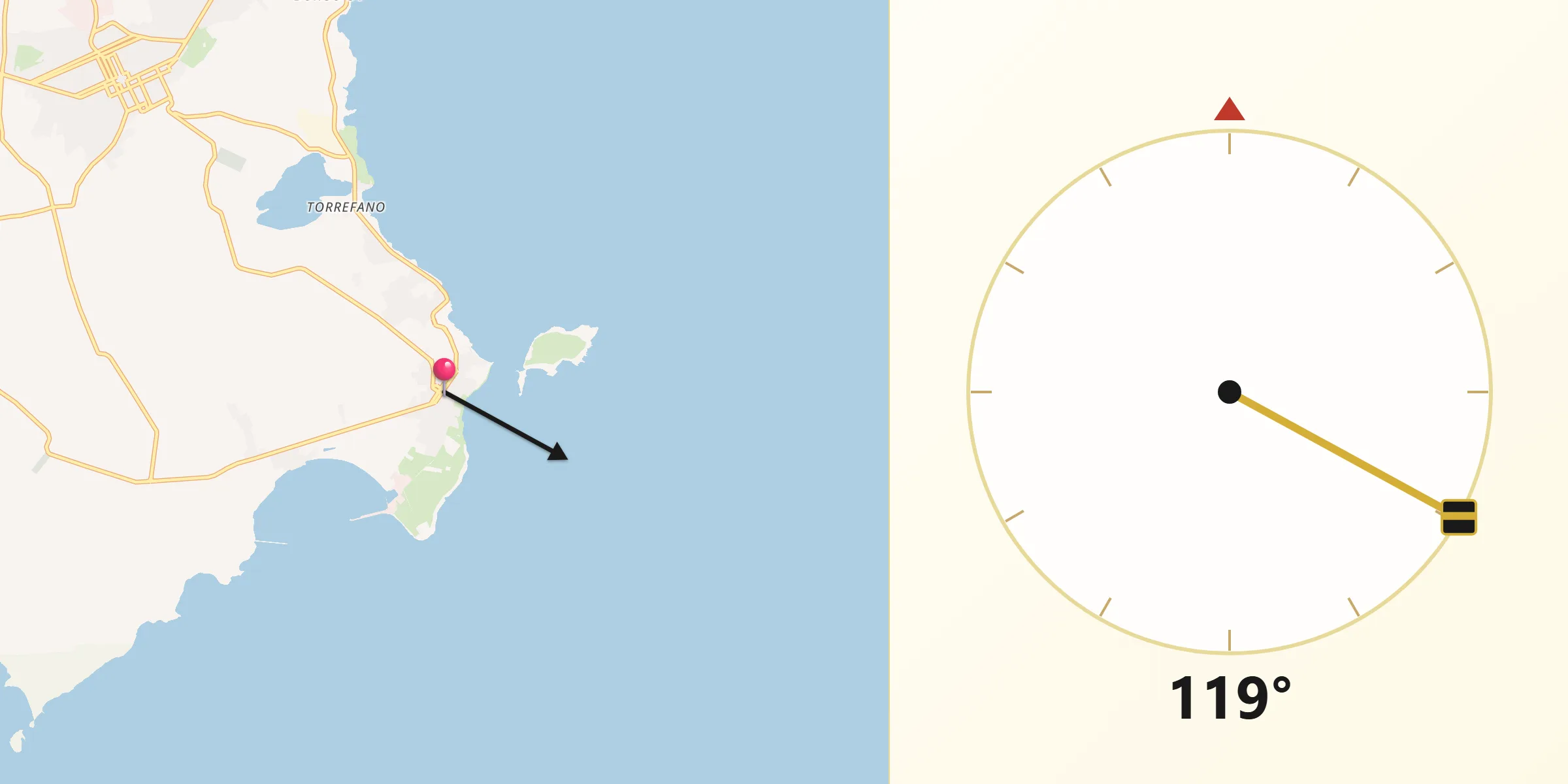 Direzione della Qibla da Portopalo di Capo Passero