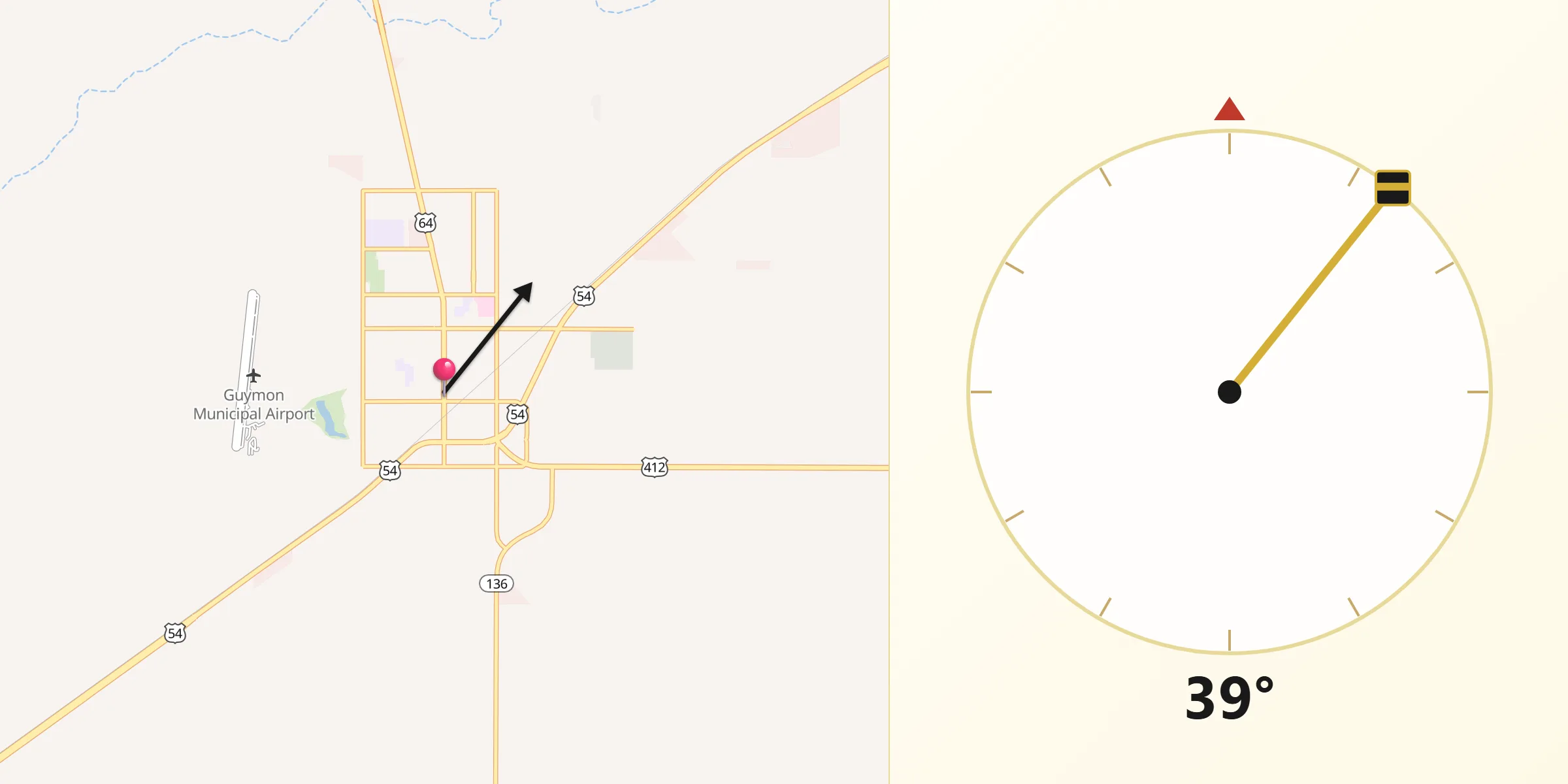 Qibla Direction from Guymon
