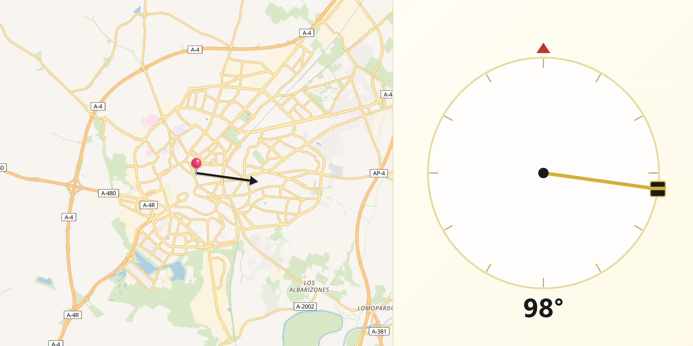 Dirección de la Qibla desde Jerez de la Frontera