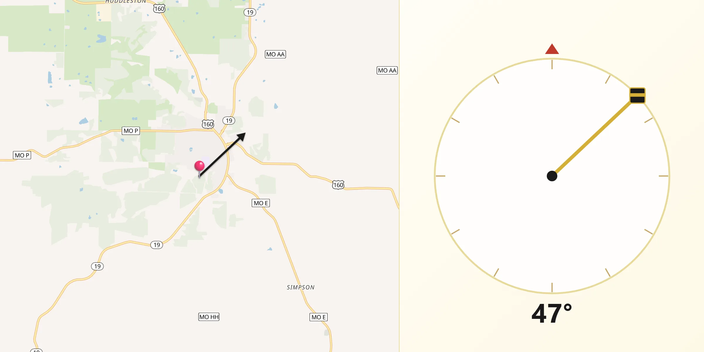 Qibla Direction from Oregon County