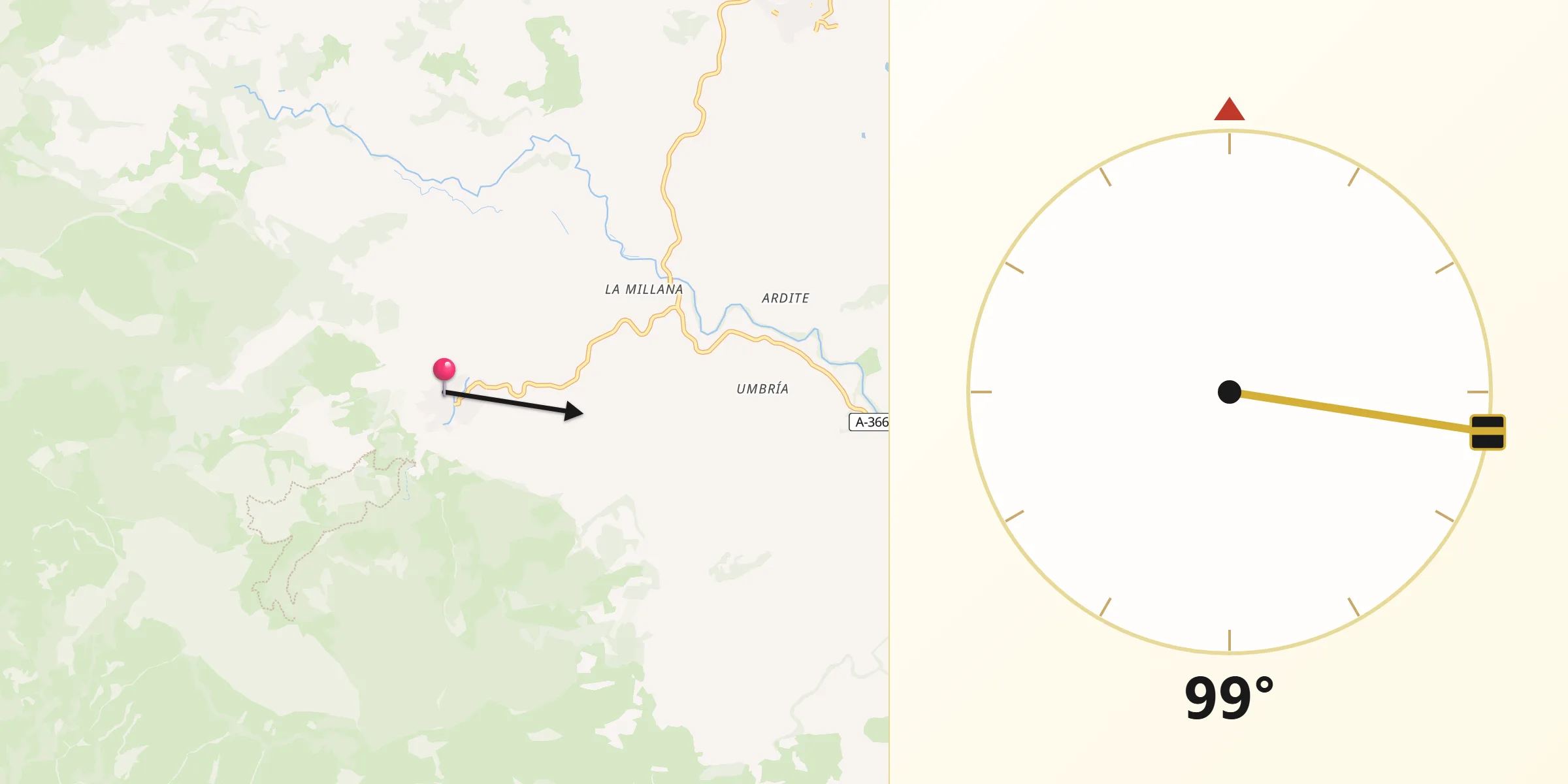 Dirección de la Qibla desde Tolox