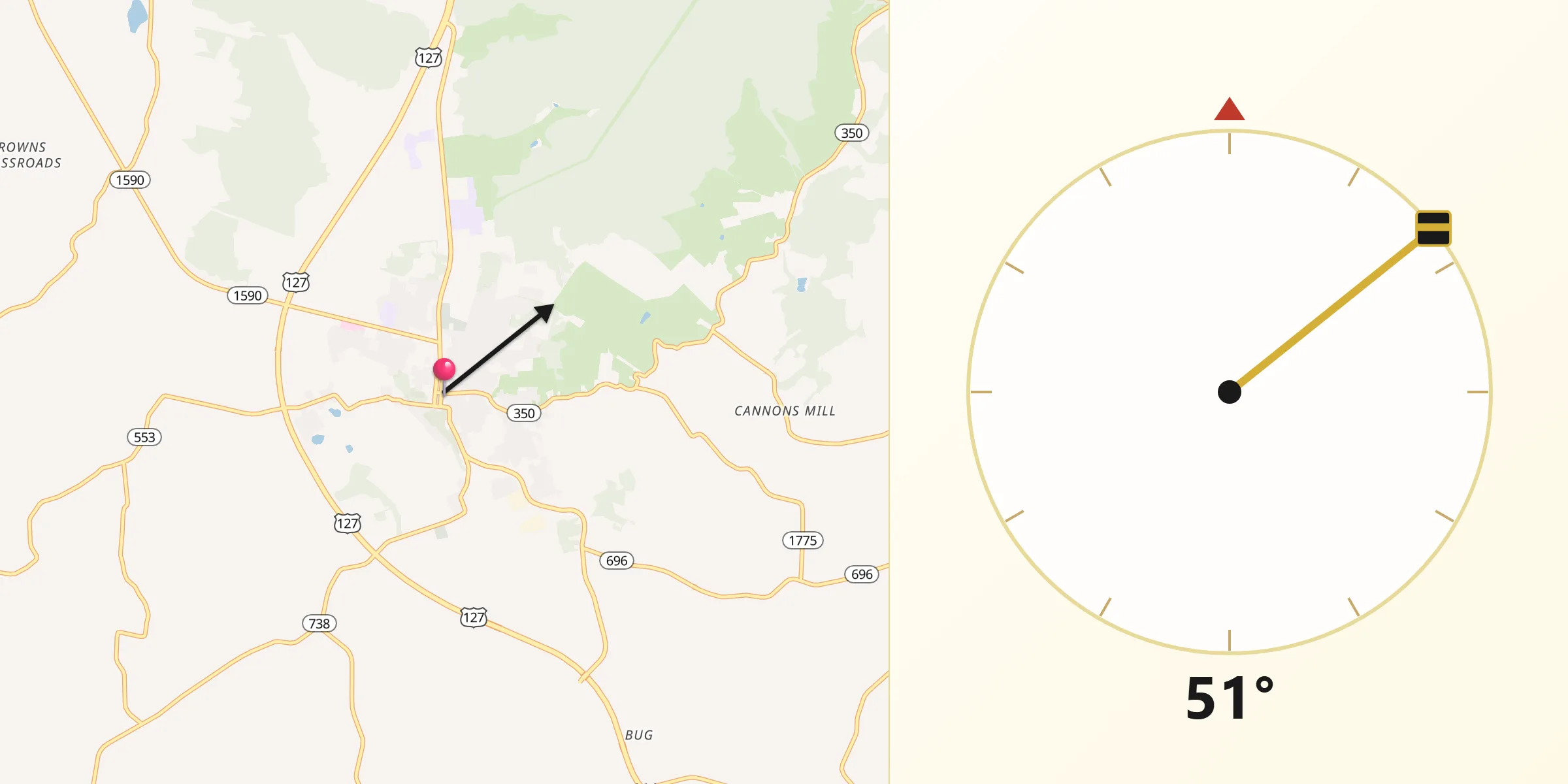 Dirección de la Qibla desde Albany