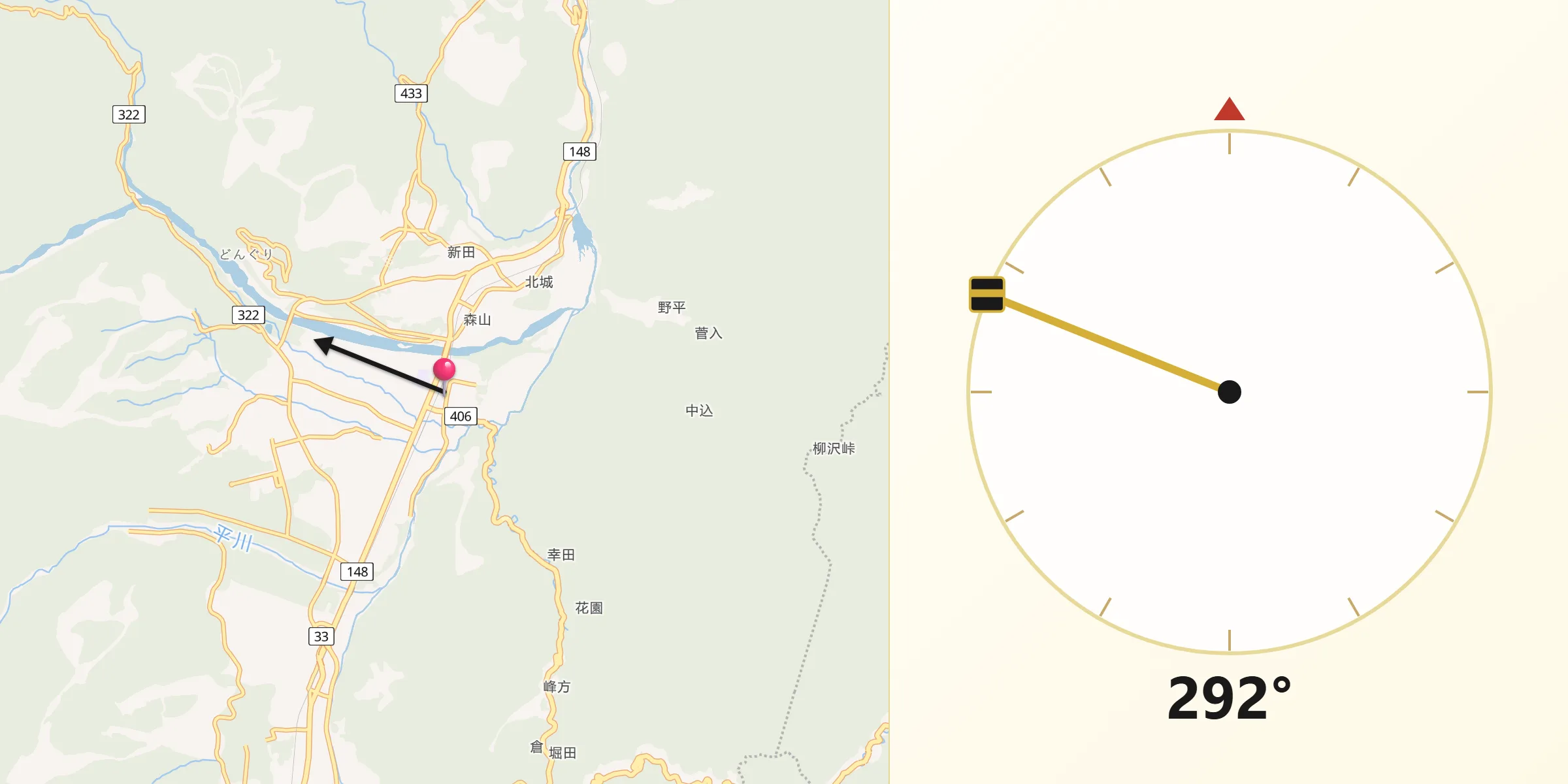 Hakubaからキブラへの方向