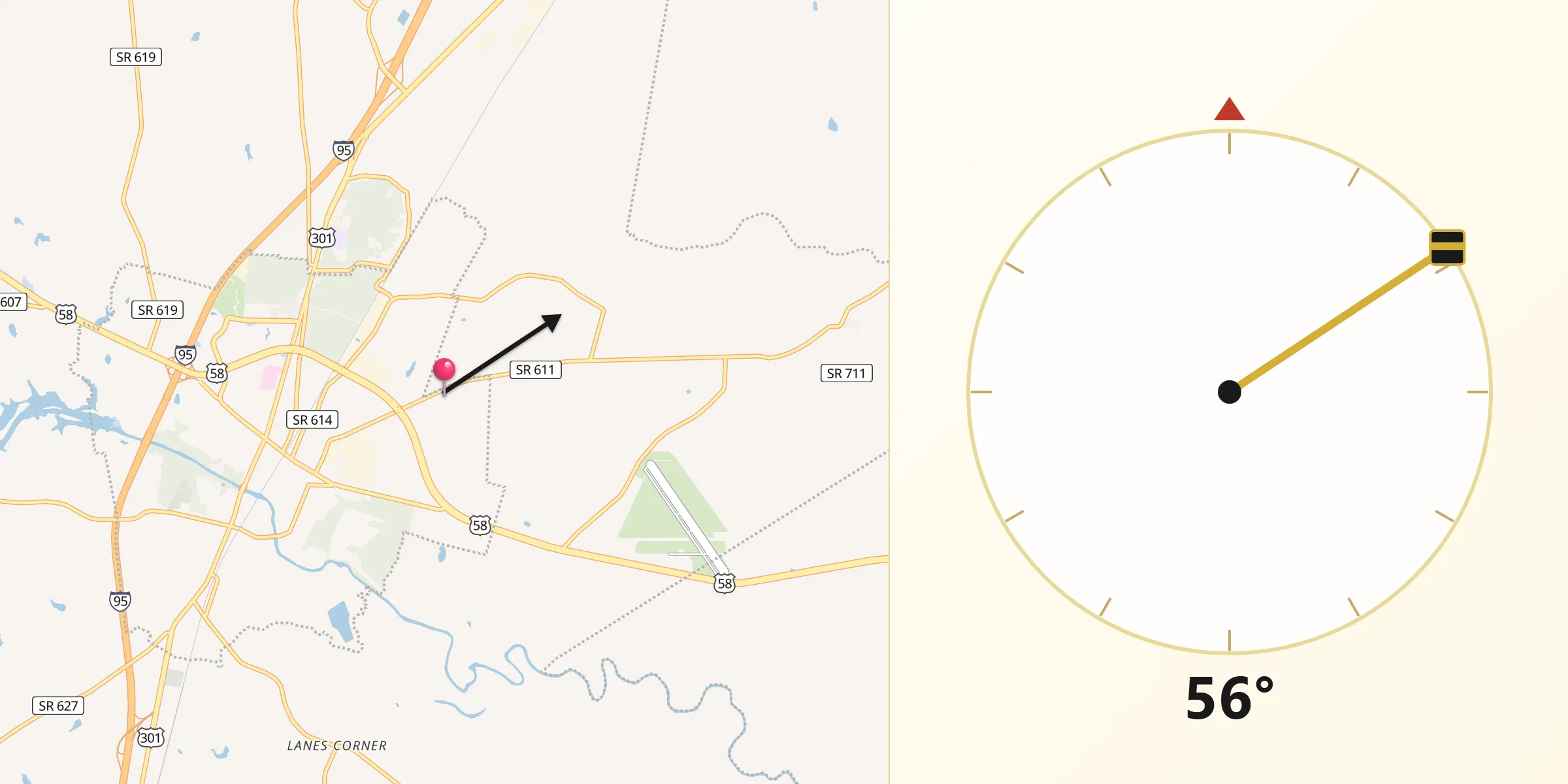 Qibla Direction from City of Emporia