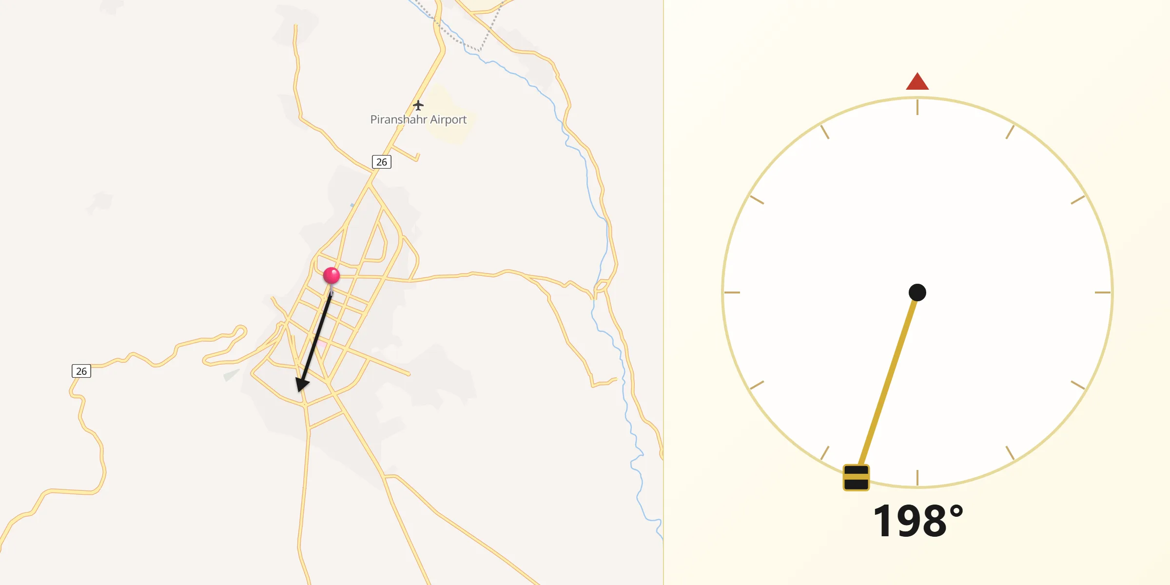 Direction vers la Qibla depuis Piranshahr