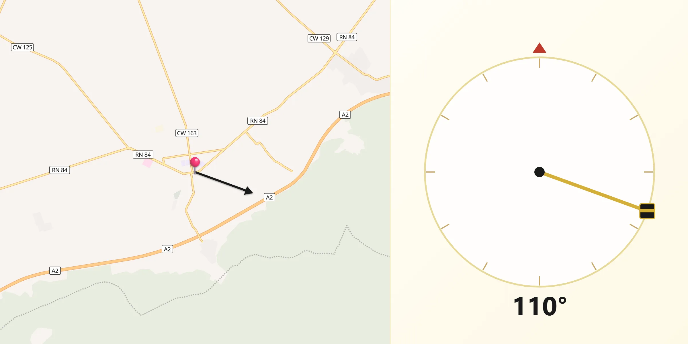 Direction vers la Qibla depuis Besbes