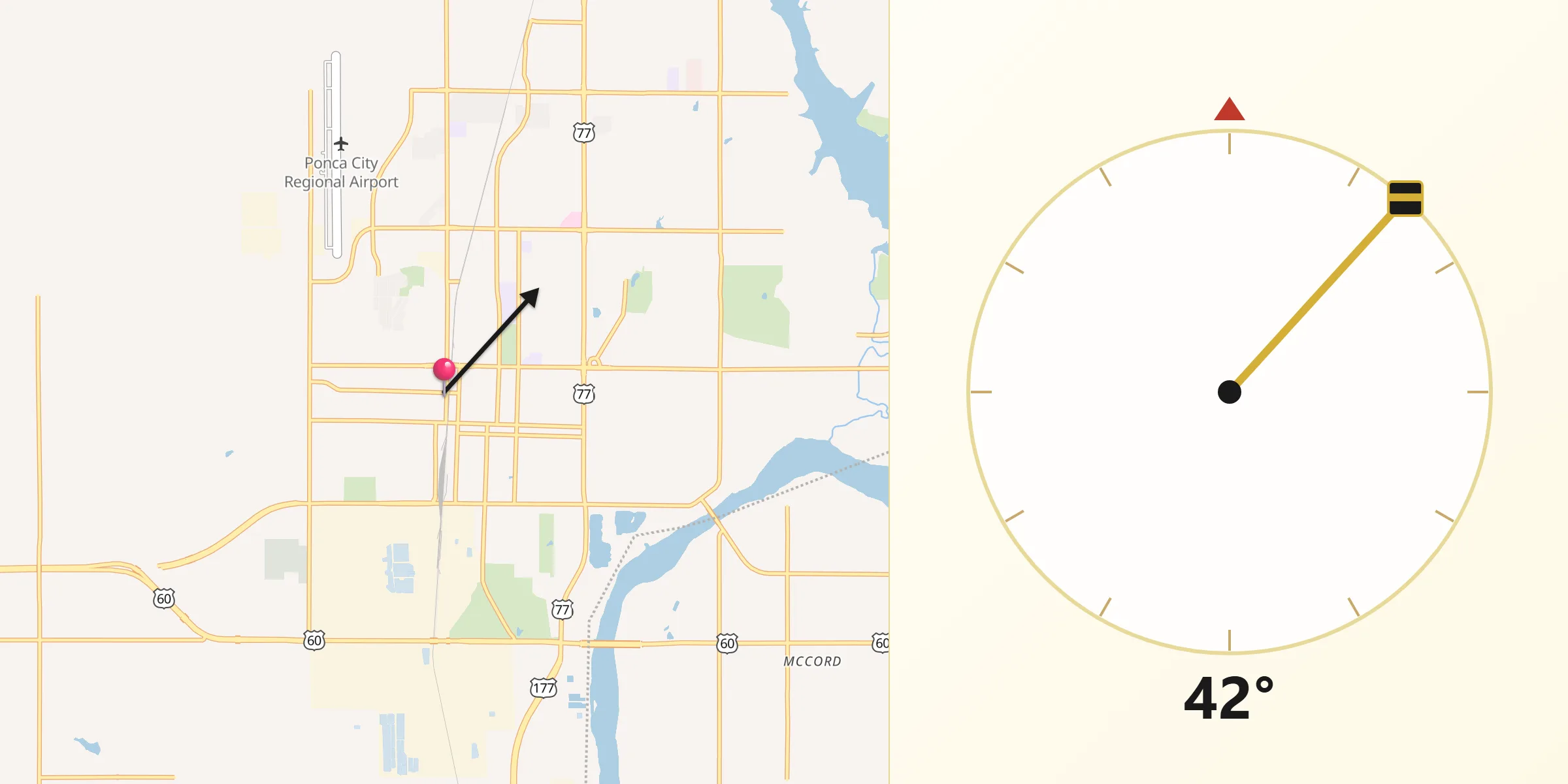 Qibla Direction from Ponca City