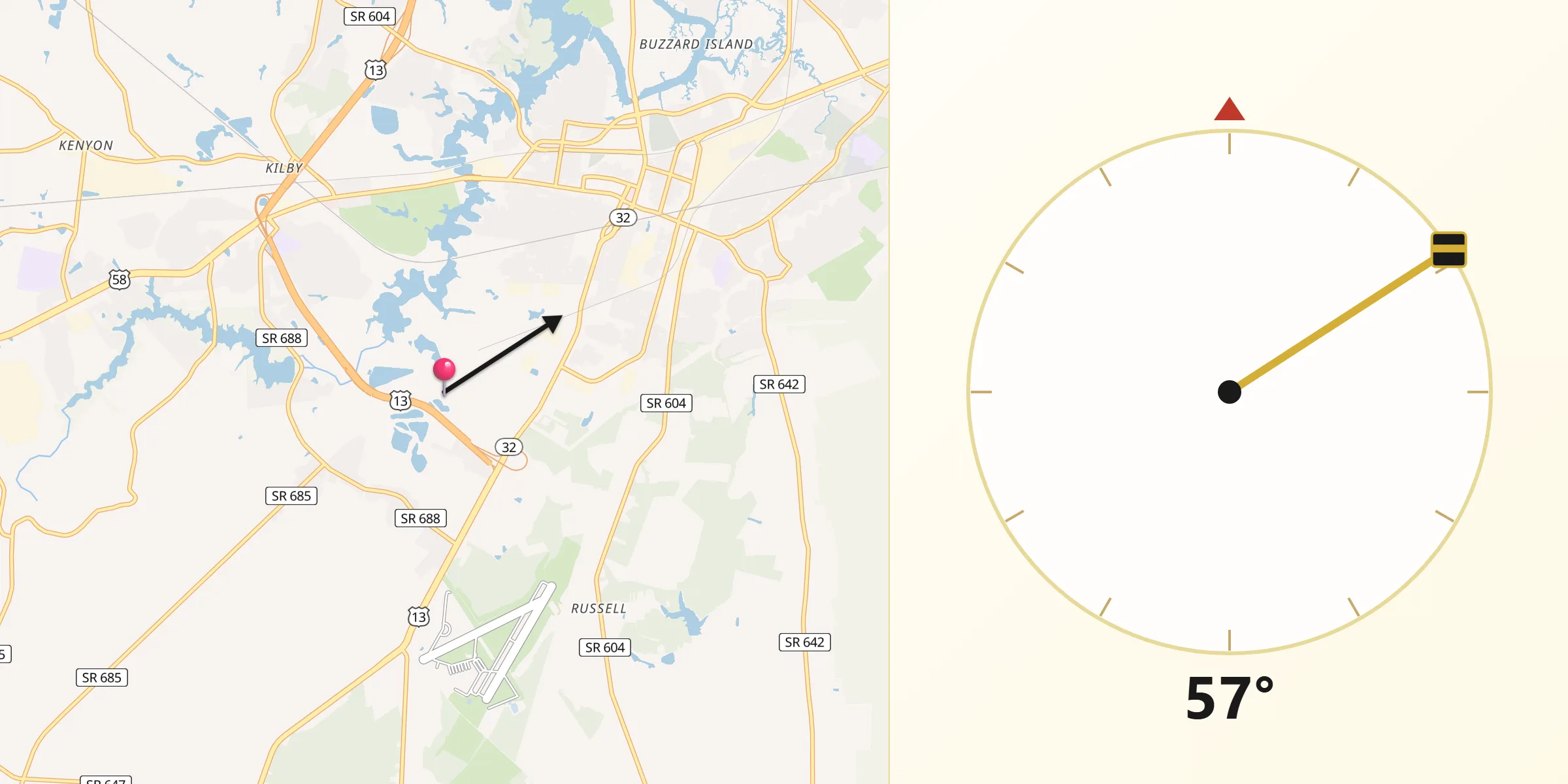Qibla Direction from City of Suffolk