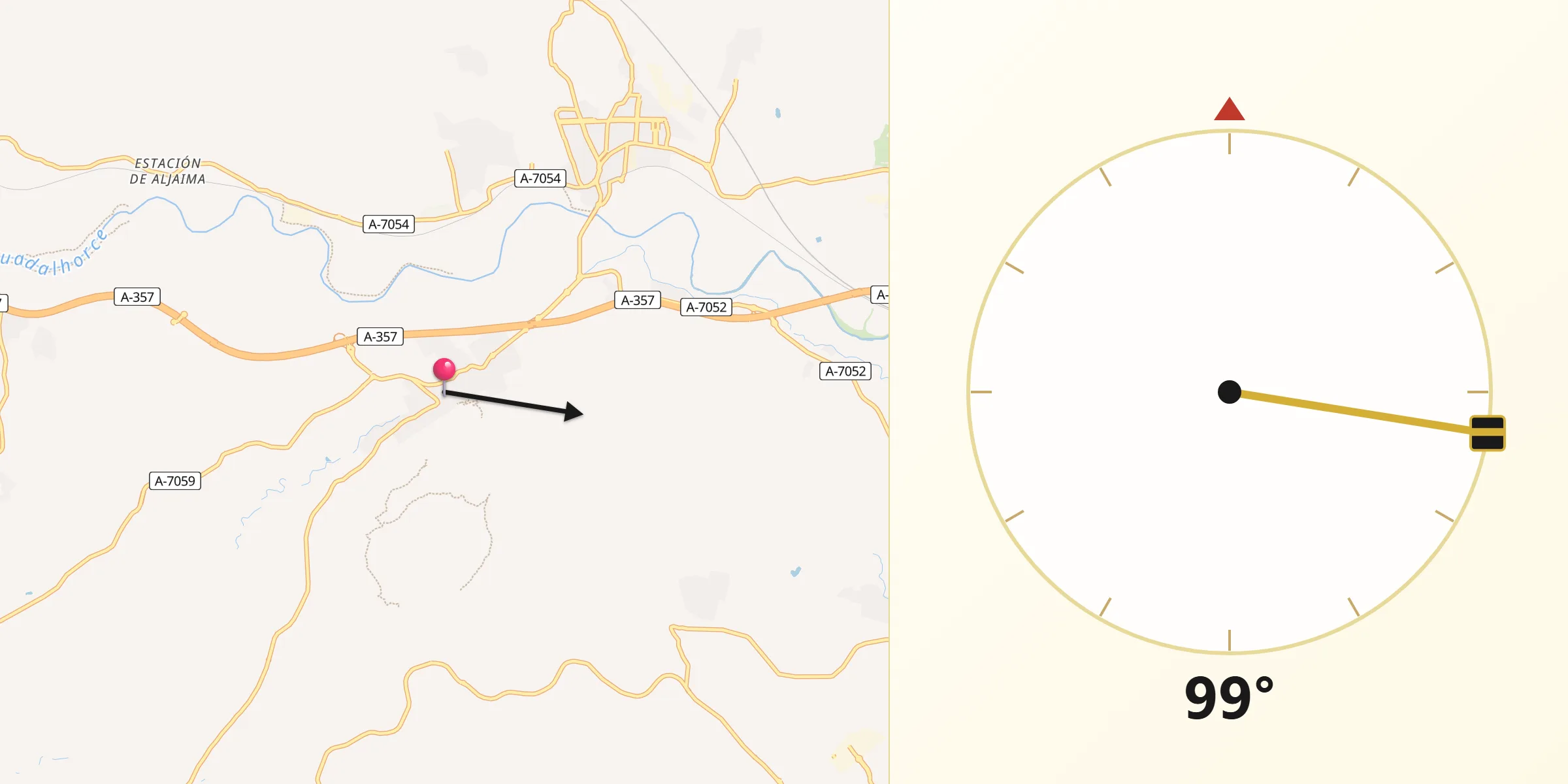 Dirección de la Qibla desde Cártama