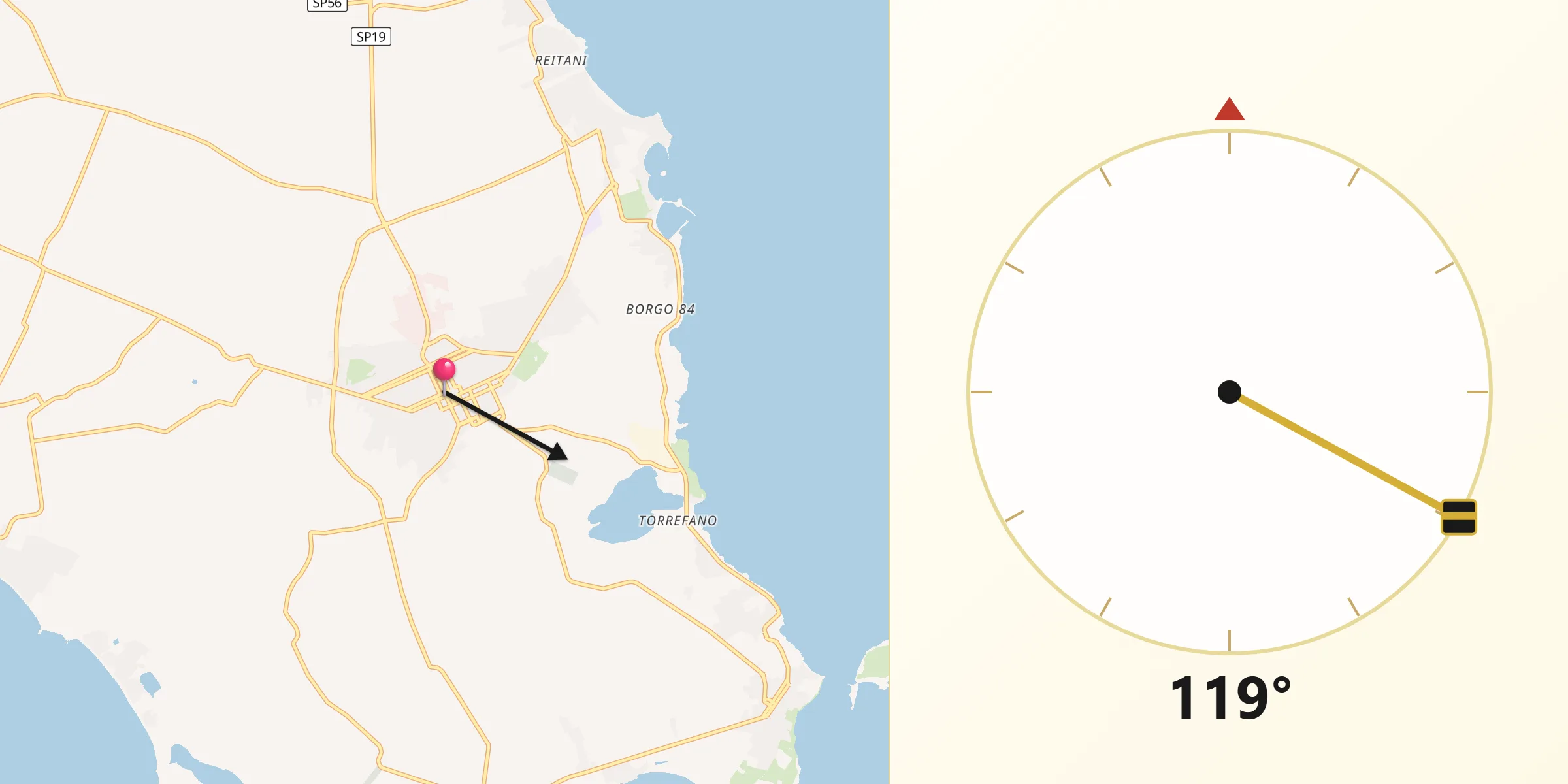 Direzione della Qibla da Pachino