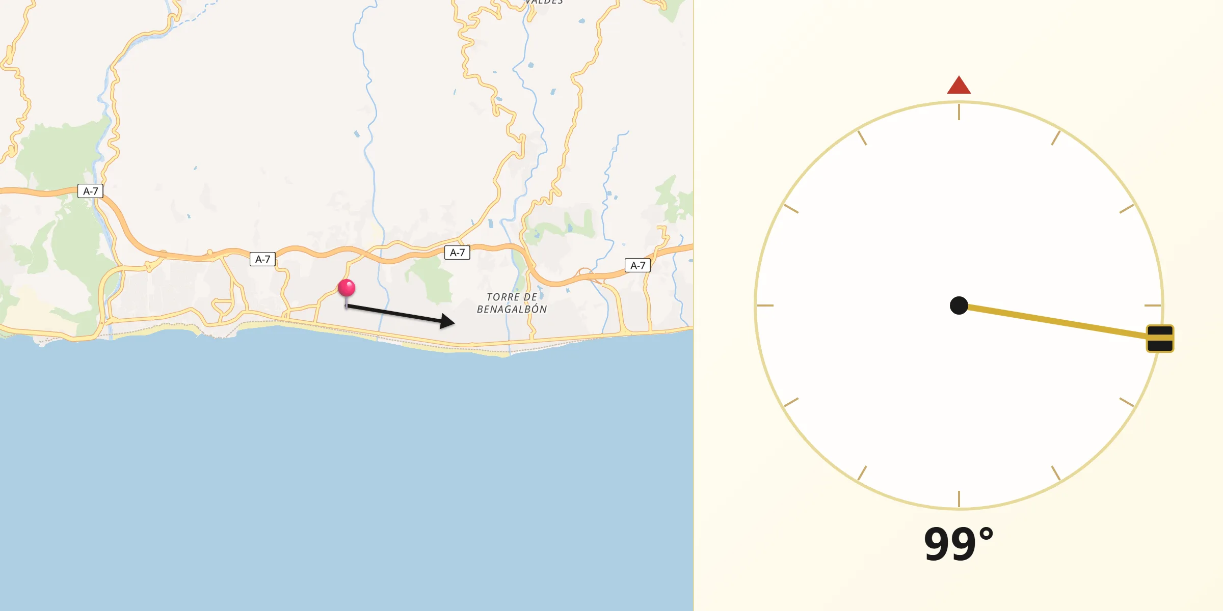 Dirección de la Qibla desde Rincón de la Victoria