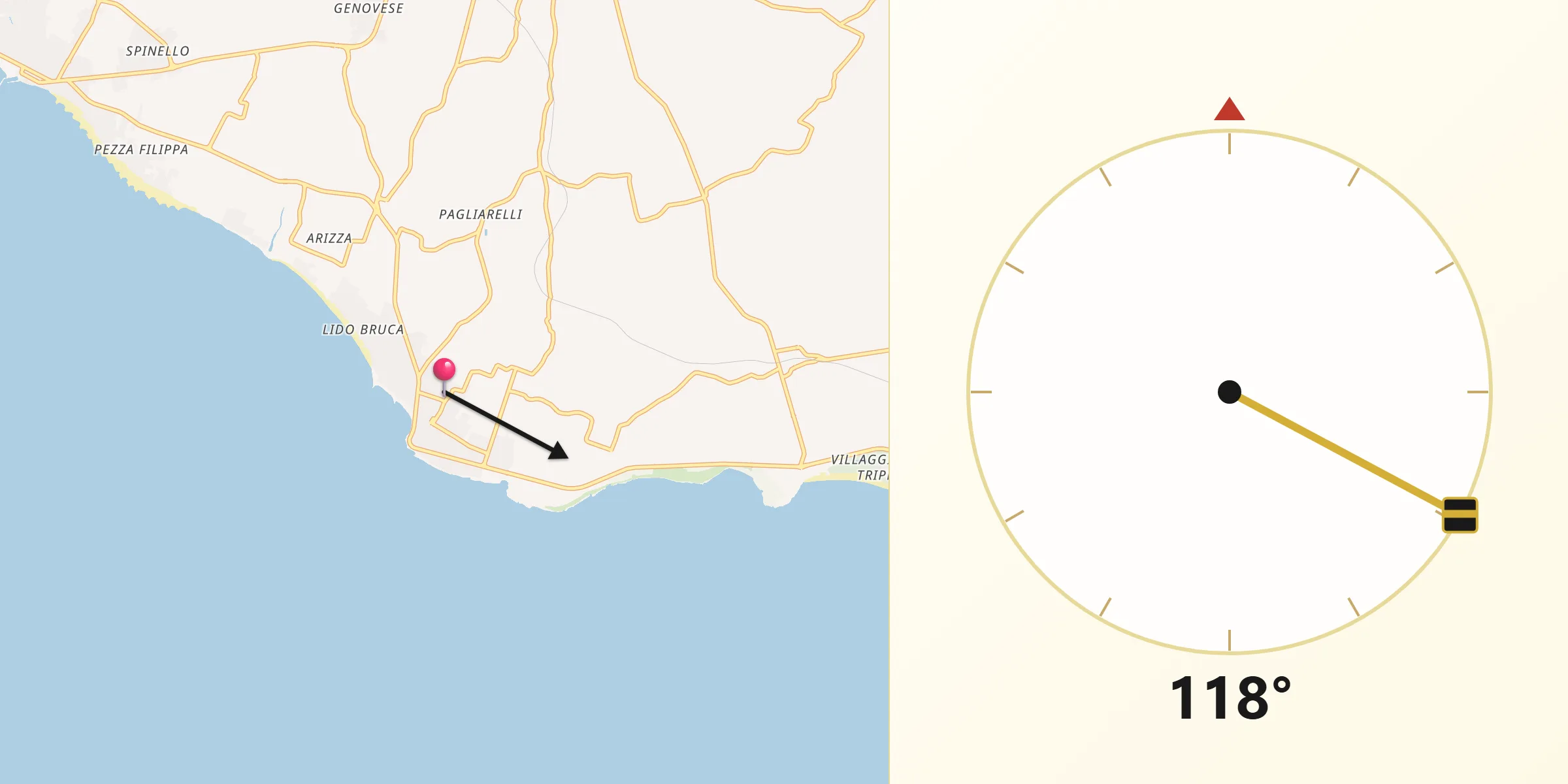 Direzione della Qibla da Cava d'Aliga