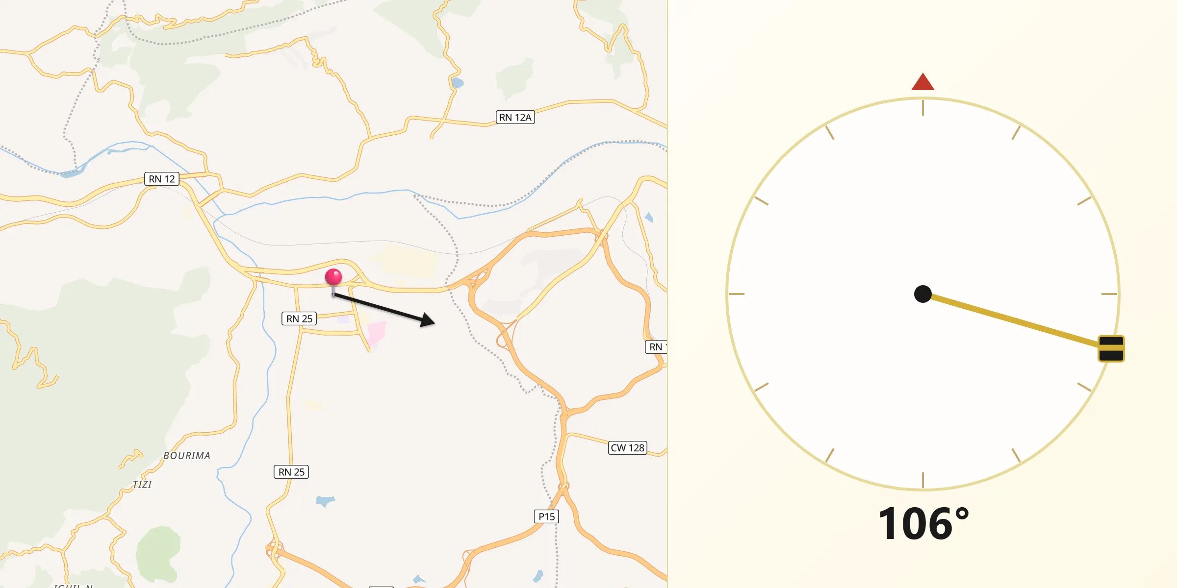 Direction vers la Qibla depuis Draa Ben Khedda